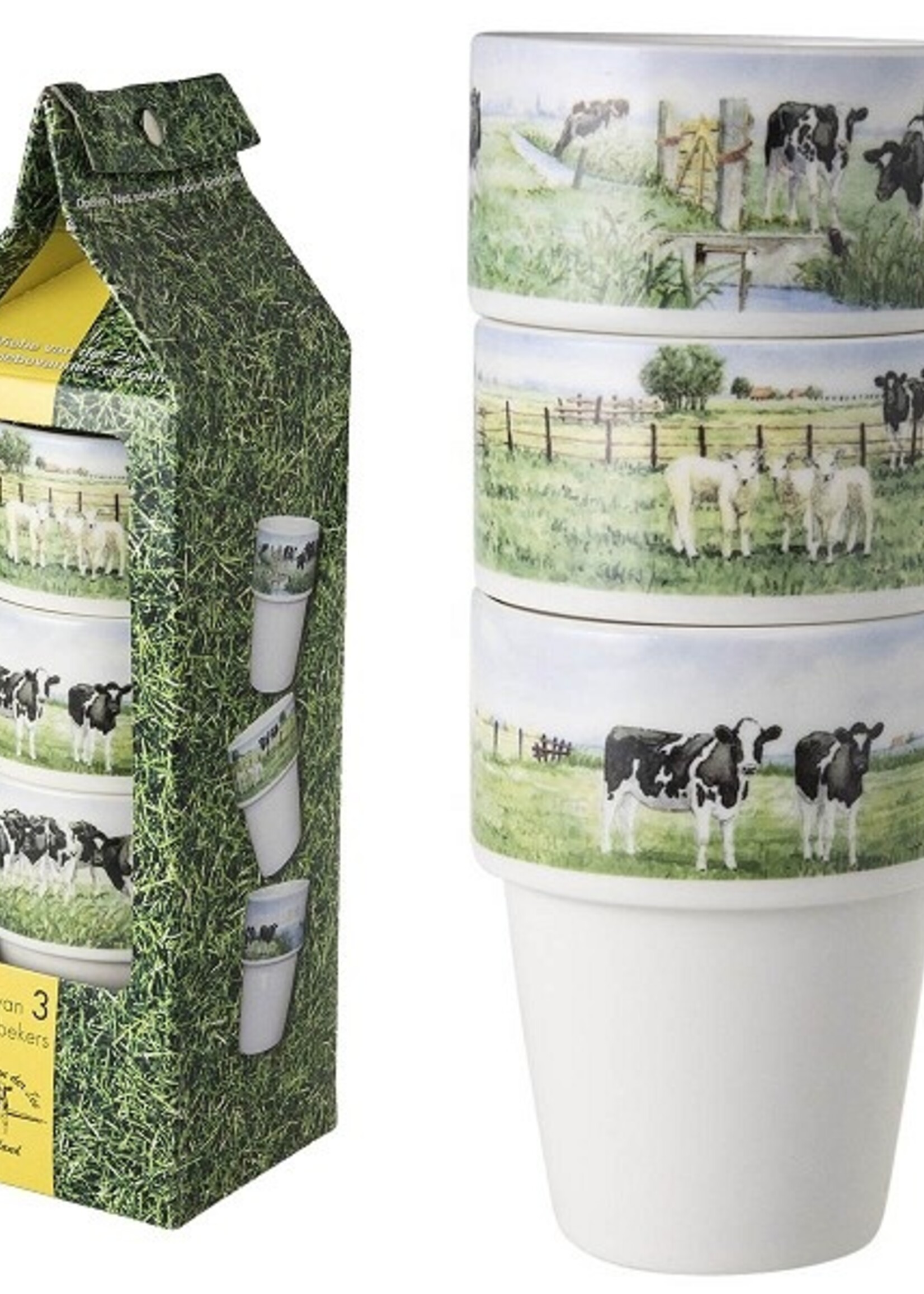 Wiebe van der Zee Giftbox 3 Melkbekers koe 260ml porselein