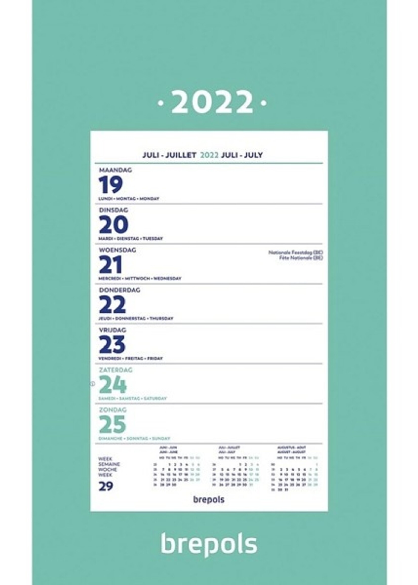 Wandkalender weekkalender 2022 gelijmd 19x34cm