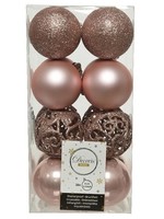 Decoris kerstballenset kunststof mix 16 delig dia6cm poeder rose