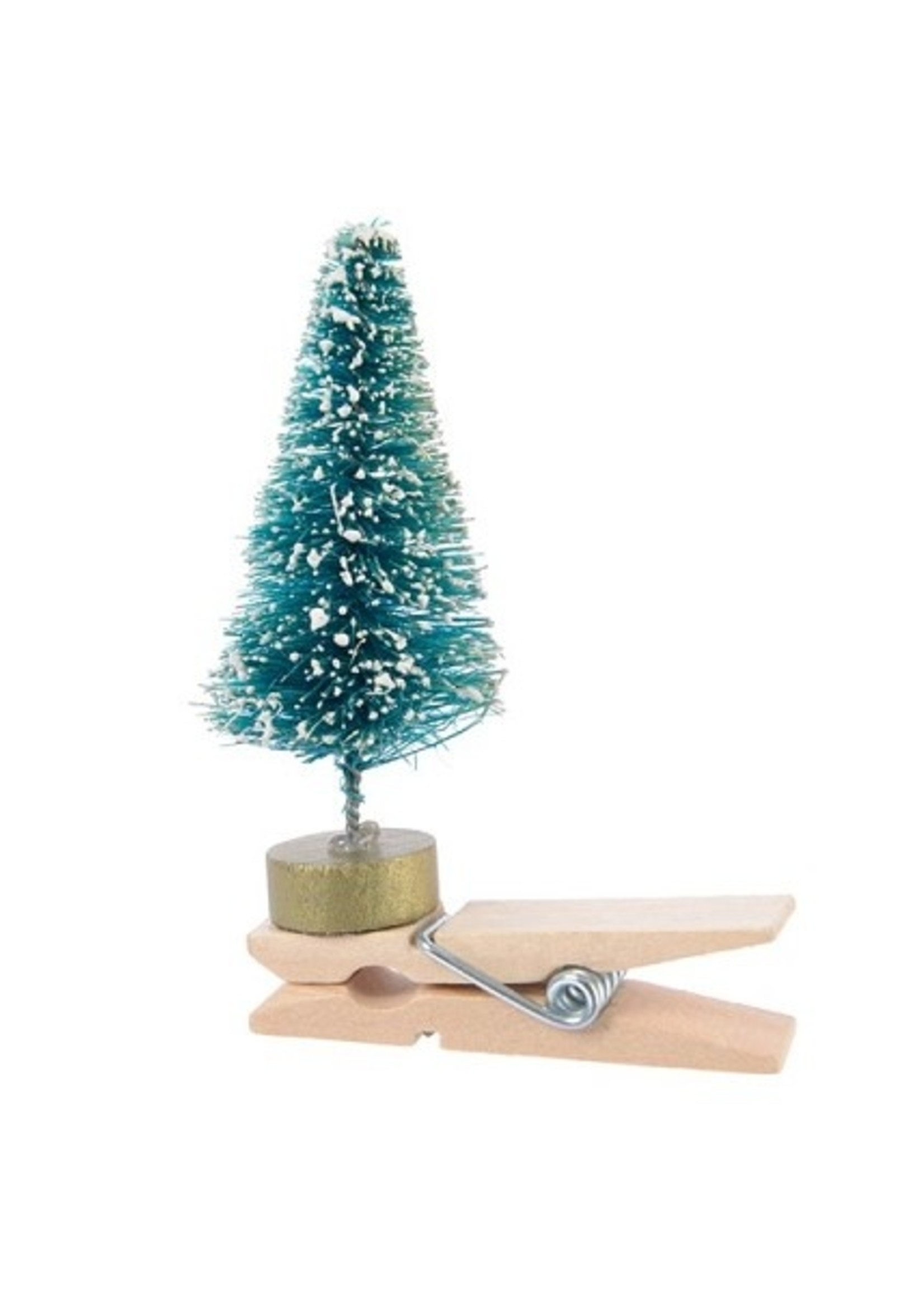 Knijperset met dennenboom kunststof doosje a 6st.