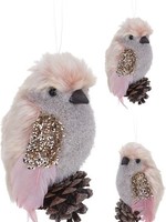 kerst ornament Vogel Op Denneappel 16cm Roze verkrijgbaar in verschillende uitvoeringen