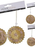 Kerst ornament Hout metaal set a 2 stuks