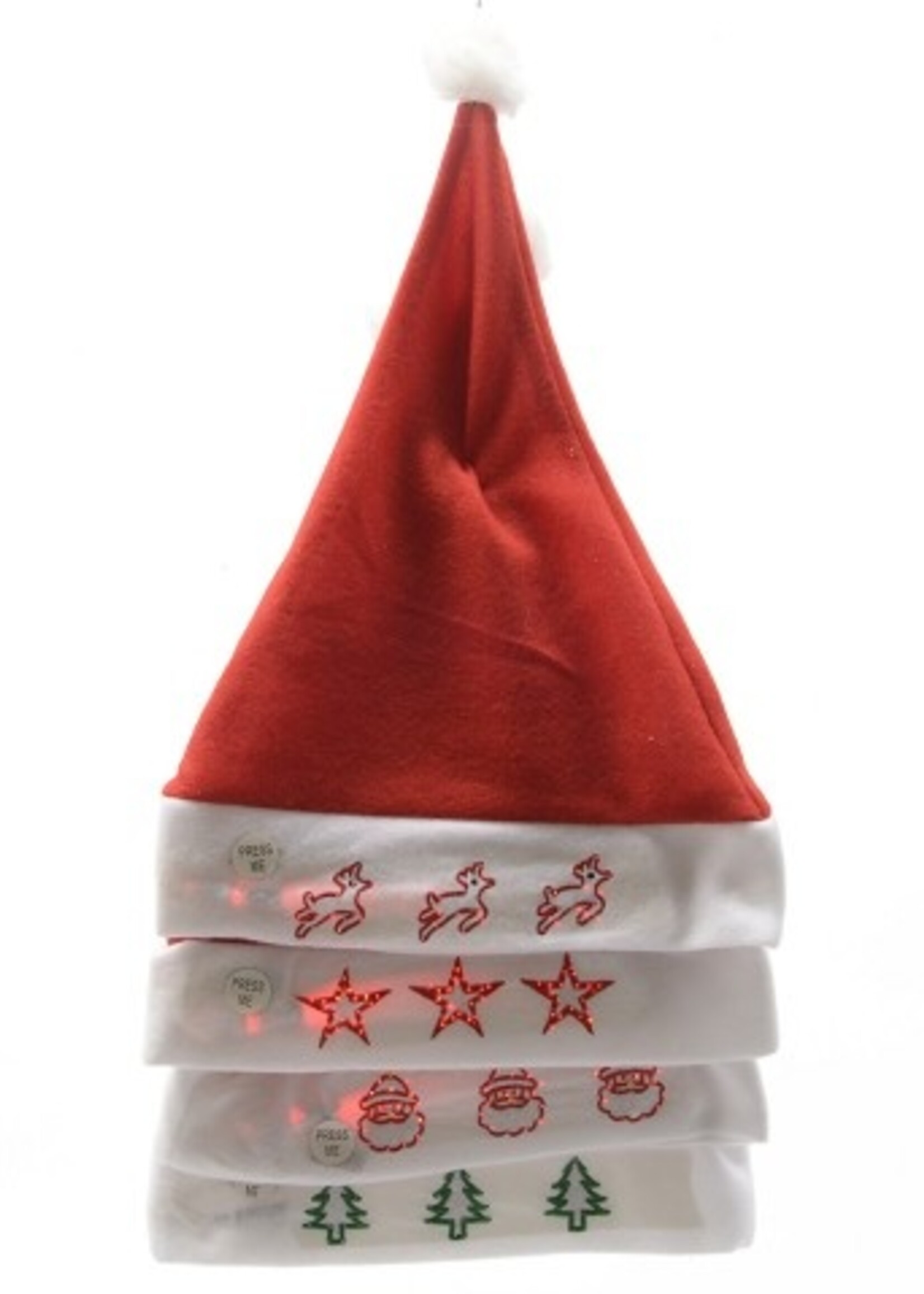 Kerstmuts stof met lichtjes rood 30x40cm