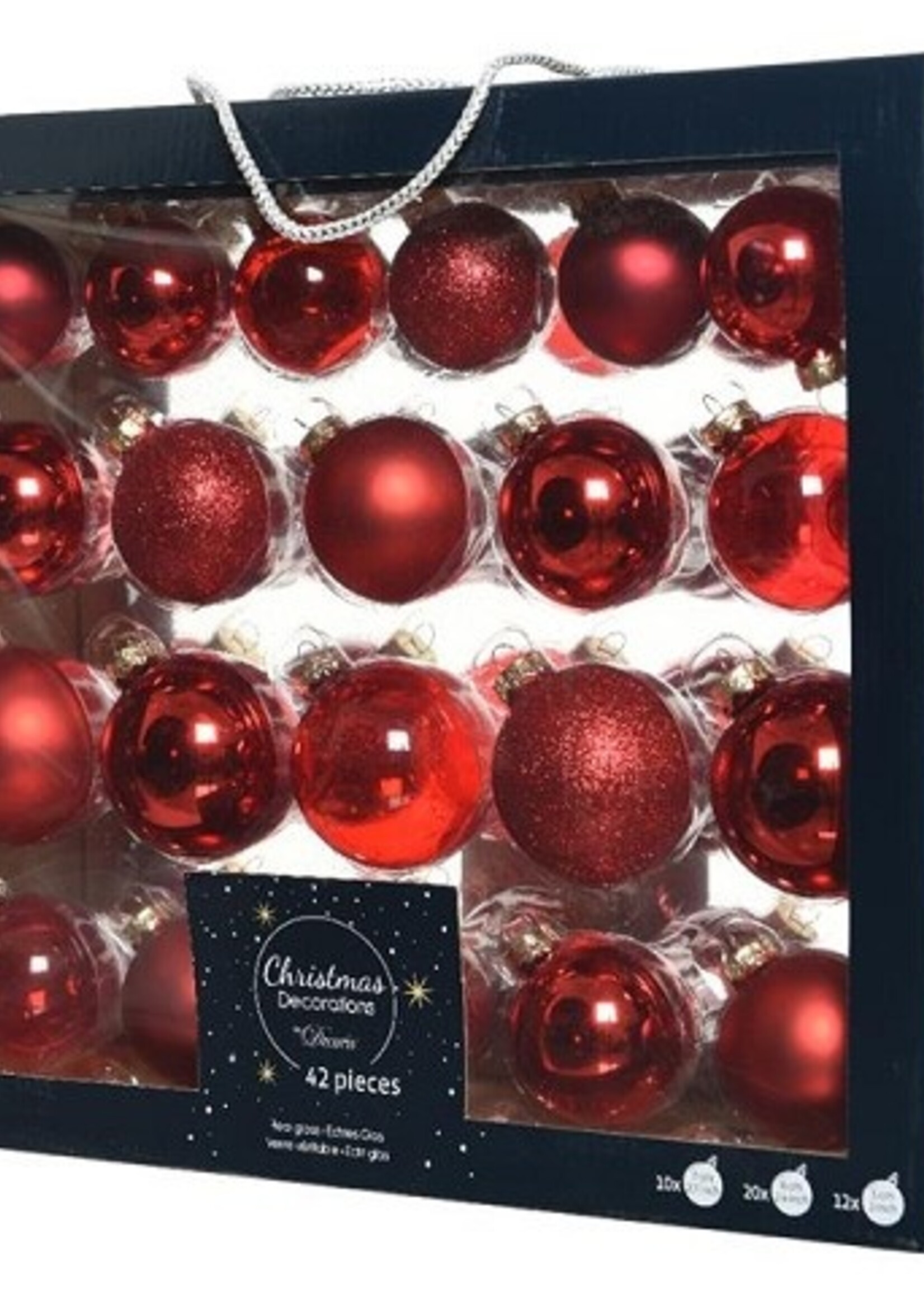 Kerstballenset van glas Kerstrood box a 42 stuks
