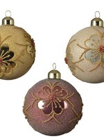 Decoris Gedecoreerde Kerstballenset van glas set a 3 ballen dia 8cm in assorti kleuren licht goud, pearl en velvet pink