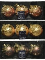 Decoris Gedecoreerde Kerstballenset van glas set a 3 ballen dia 8cm in kleuren terra brown OF dark brown OF warm grey