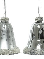 Decoris Glazen kerstornamenten in vorm van gedecoreerde klokjes dia 6.5cm x 8 cm zilver