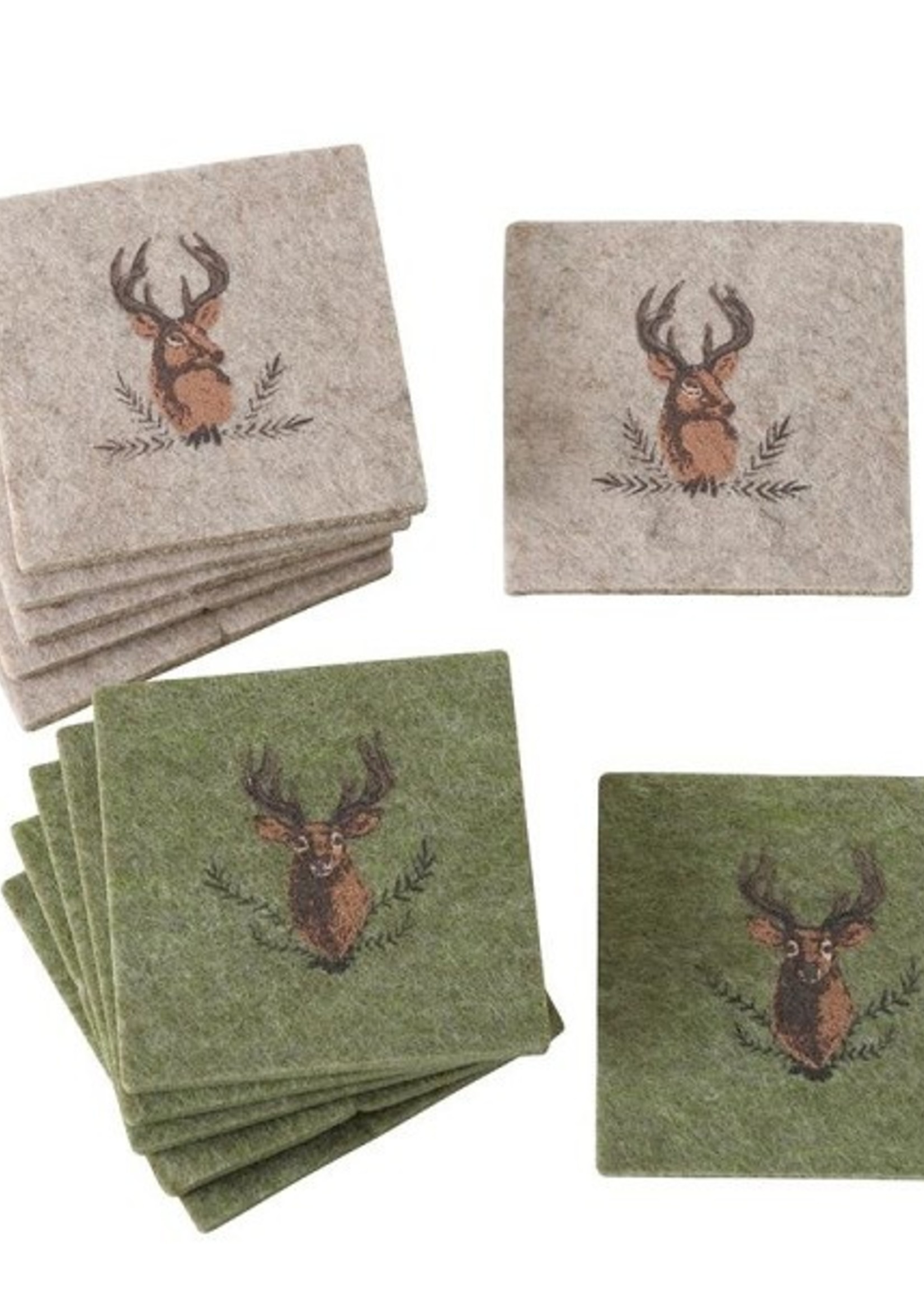 Boltze Home Onderzetters hert Rudolf 6-delig vilt 10cm in groen of beige