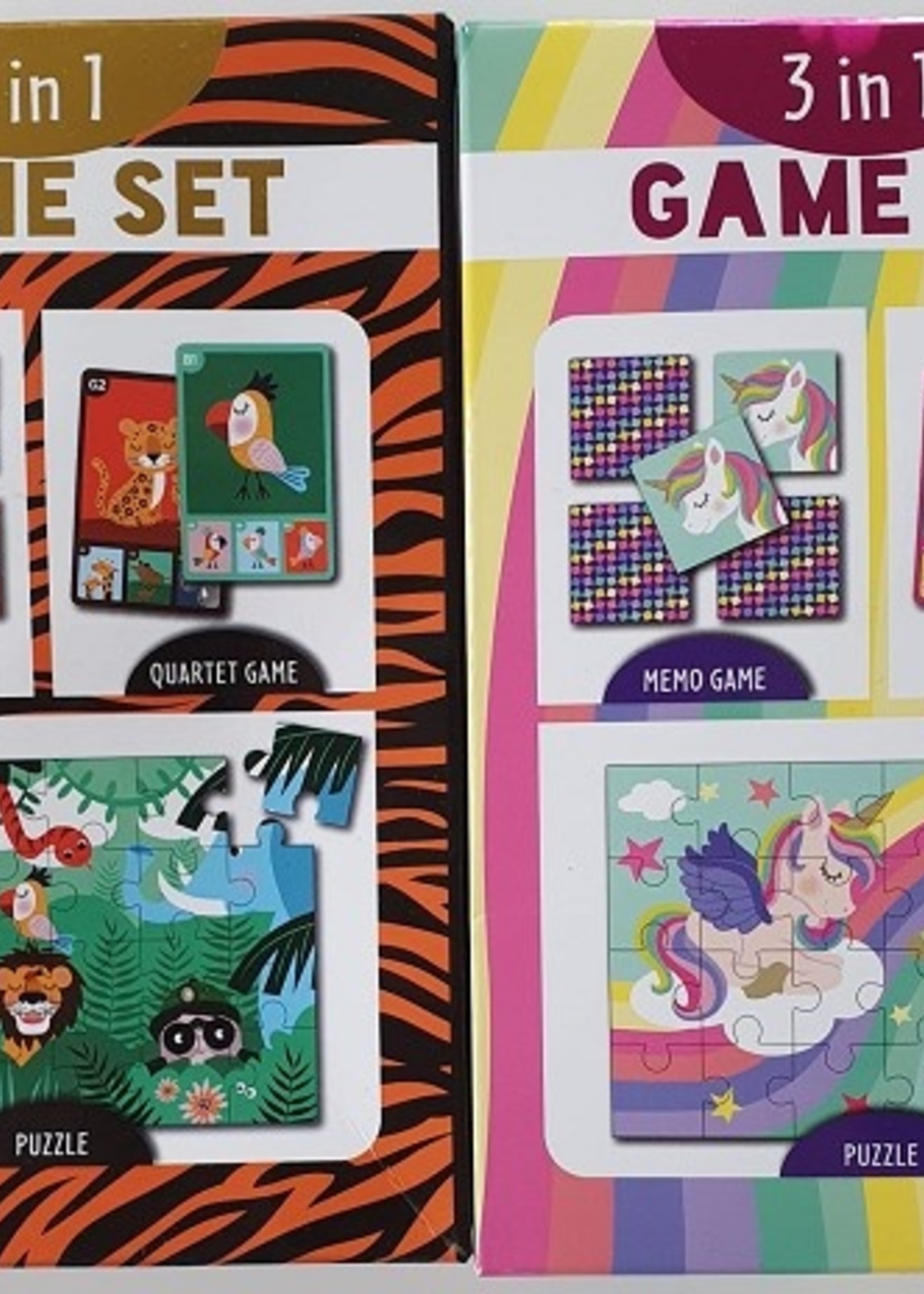 3-in-1 spellenset met puzzel, memo- en kwartetspel
