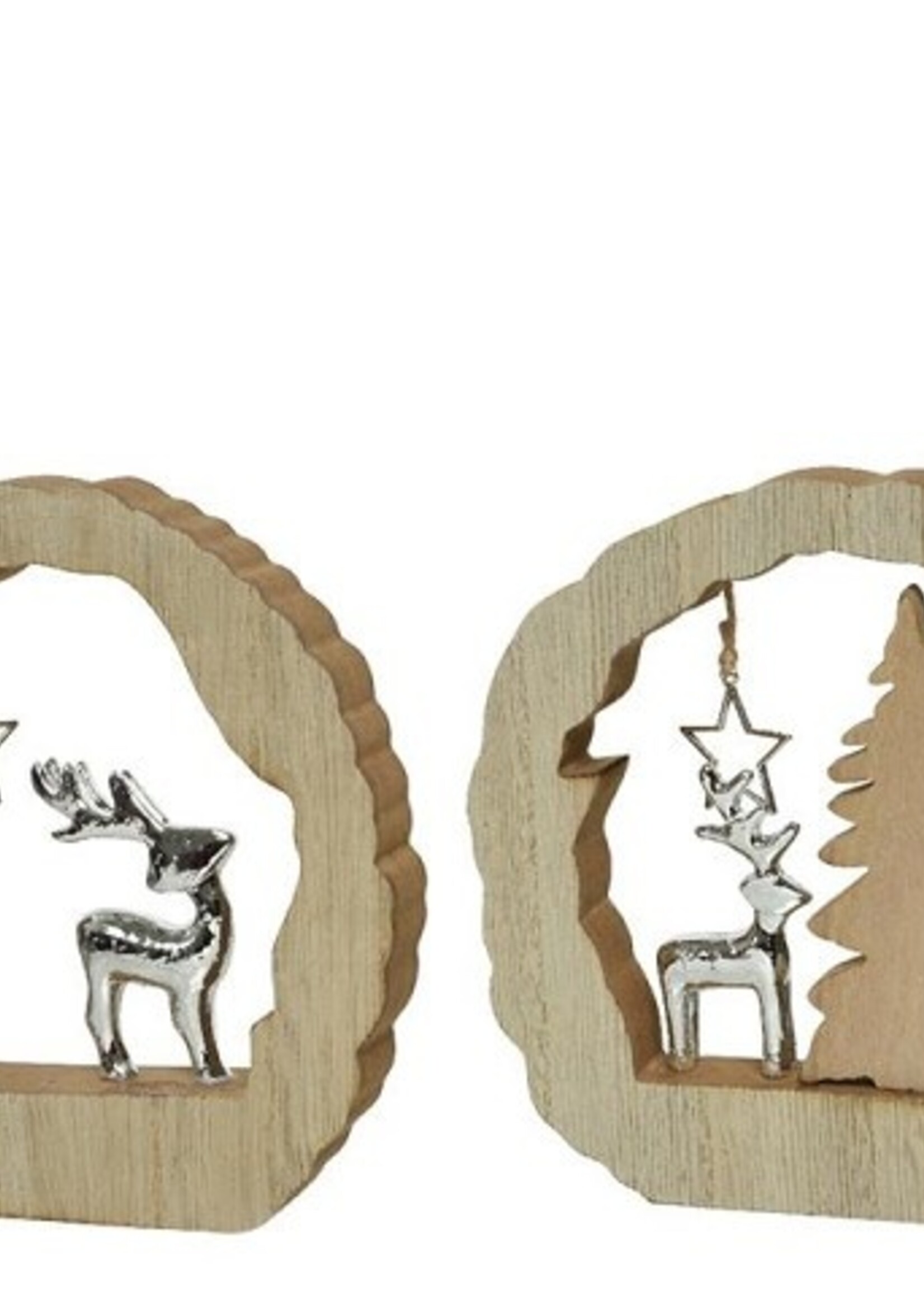 Decoris Beeld met rendier kerstsfeer decoratie MDF 14.5x14.5x2cm