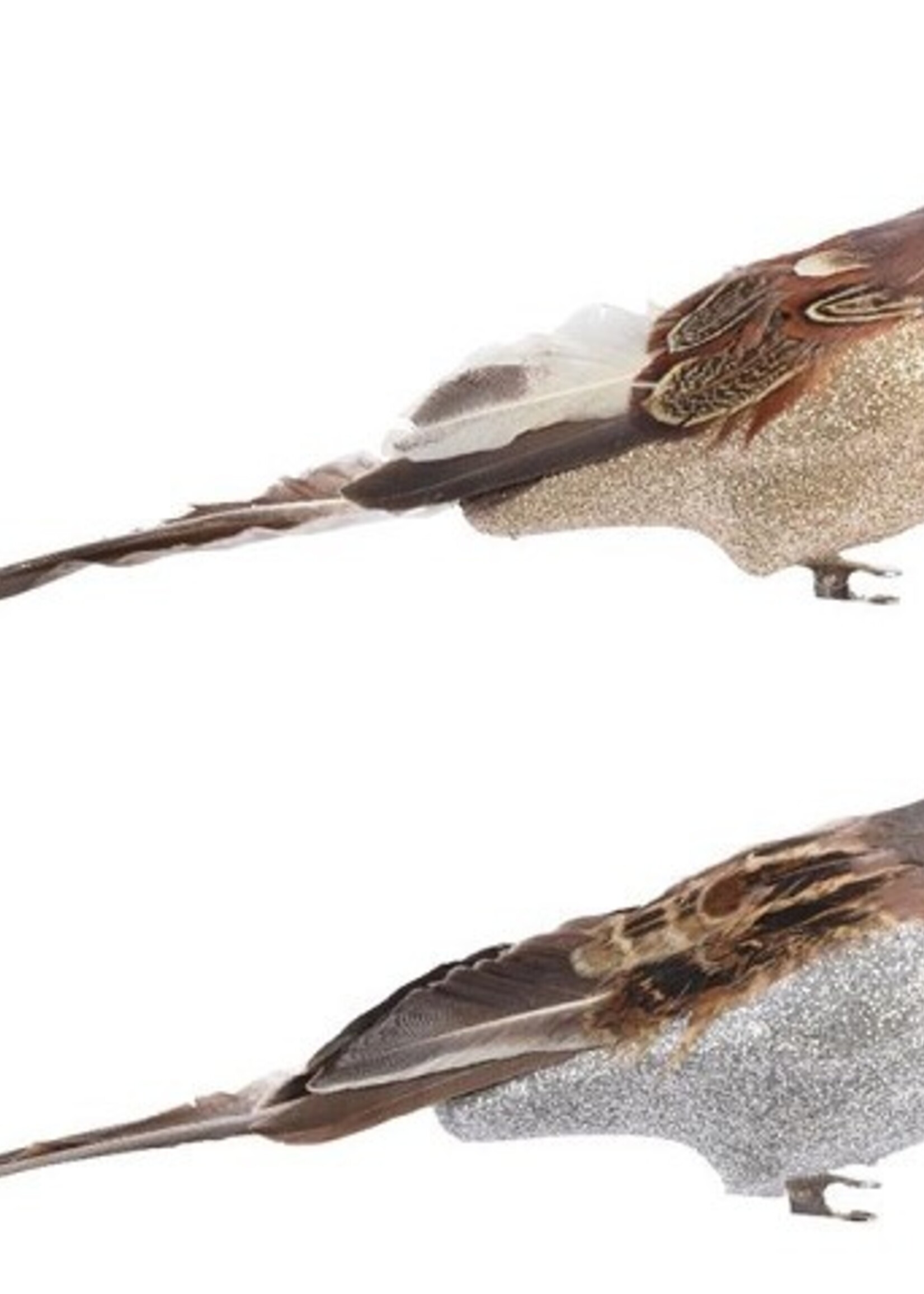 Decoris kerstdecoratie vogel op clip van veren 7,5x7,5x28cm