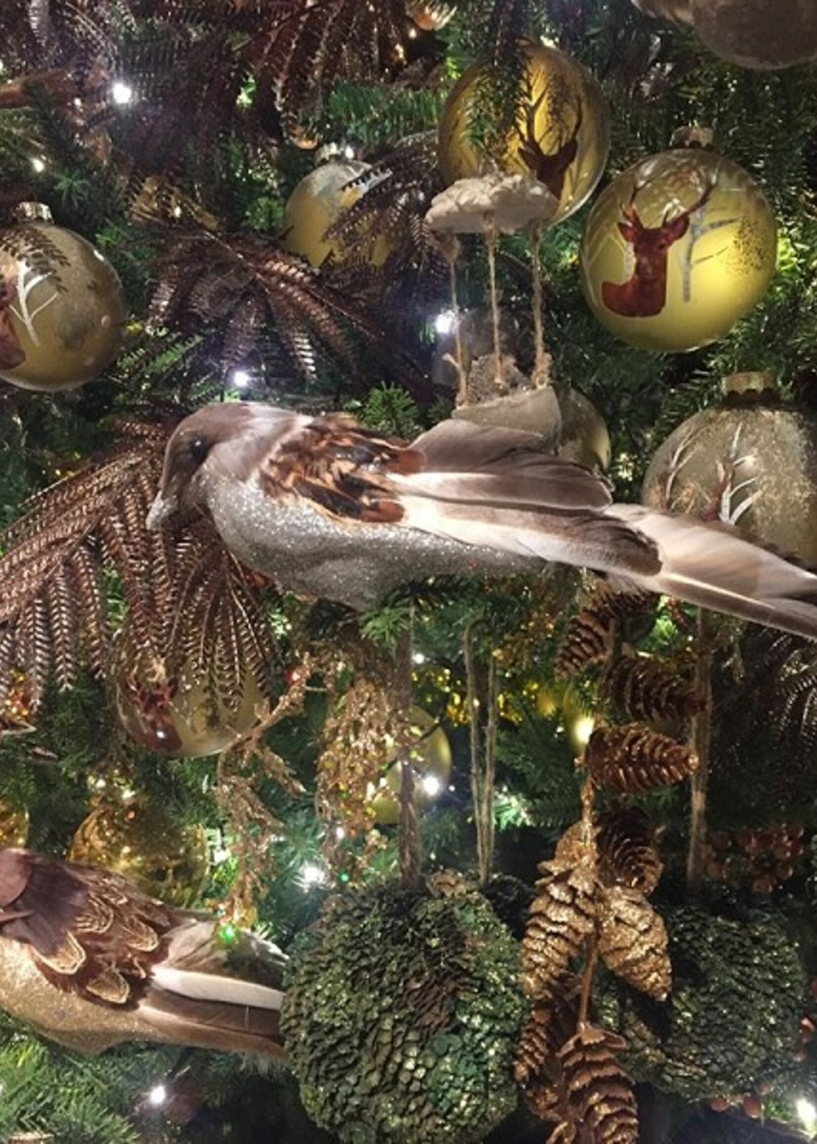 Decoris kerstdecoratie vogel op clip van veren 7,5x7,5x28cm