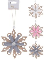 Hangdeco Sneeuwvlok dia13cm van hout en wol