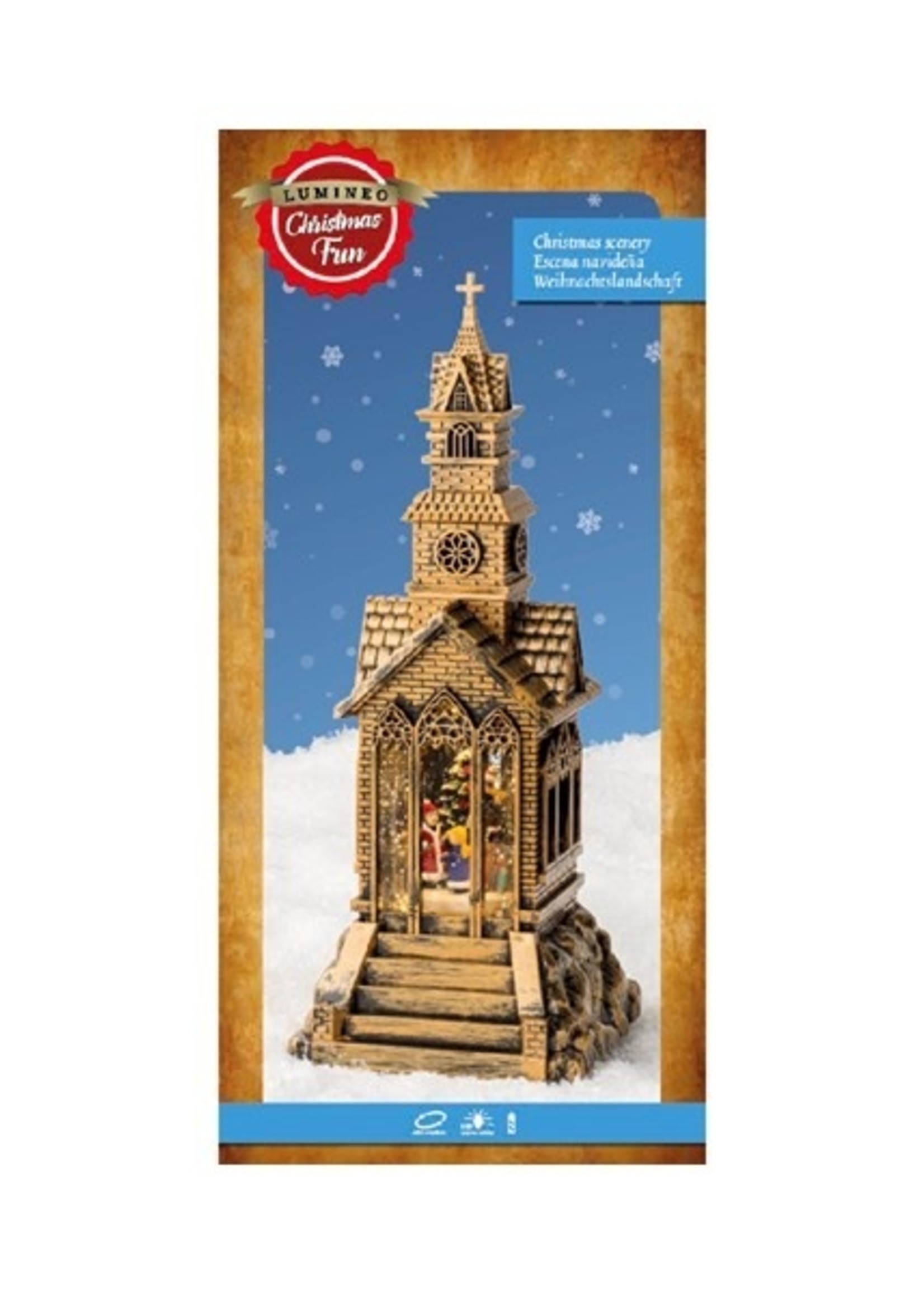 Lumineo LED tafereel kerk 14x14x34cm-2L