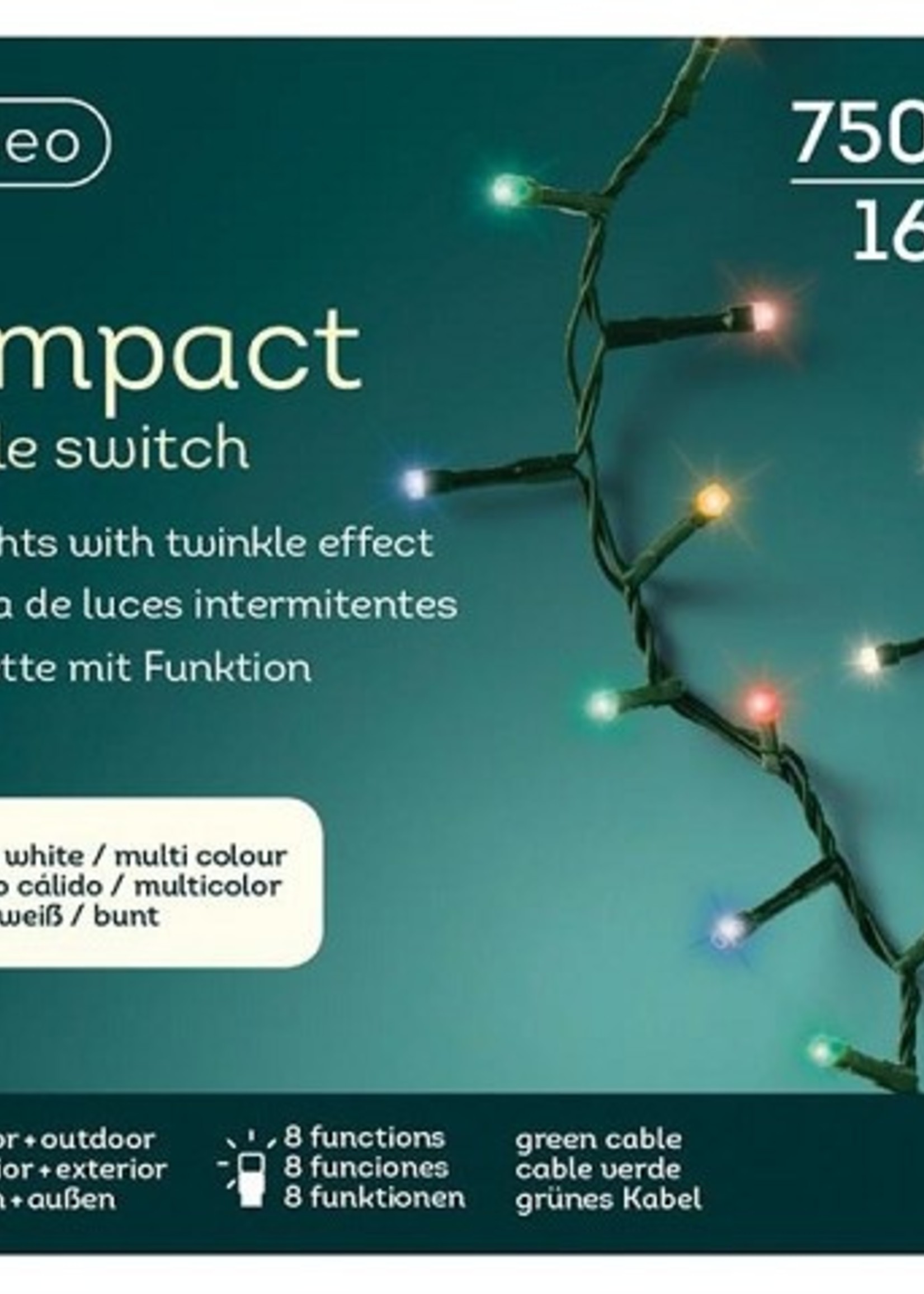 Lumineo LED compact lights twinkel 750L 1600cm colour changing. 8 functie twinkel effect en 8 uur timer