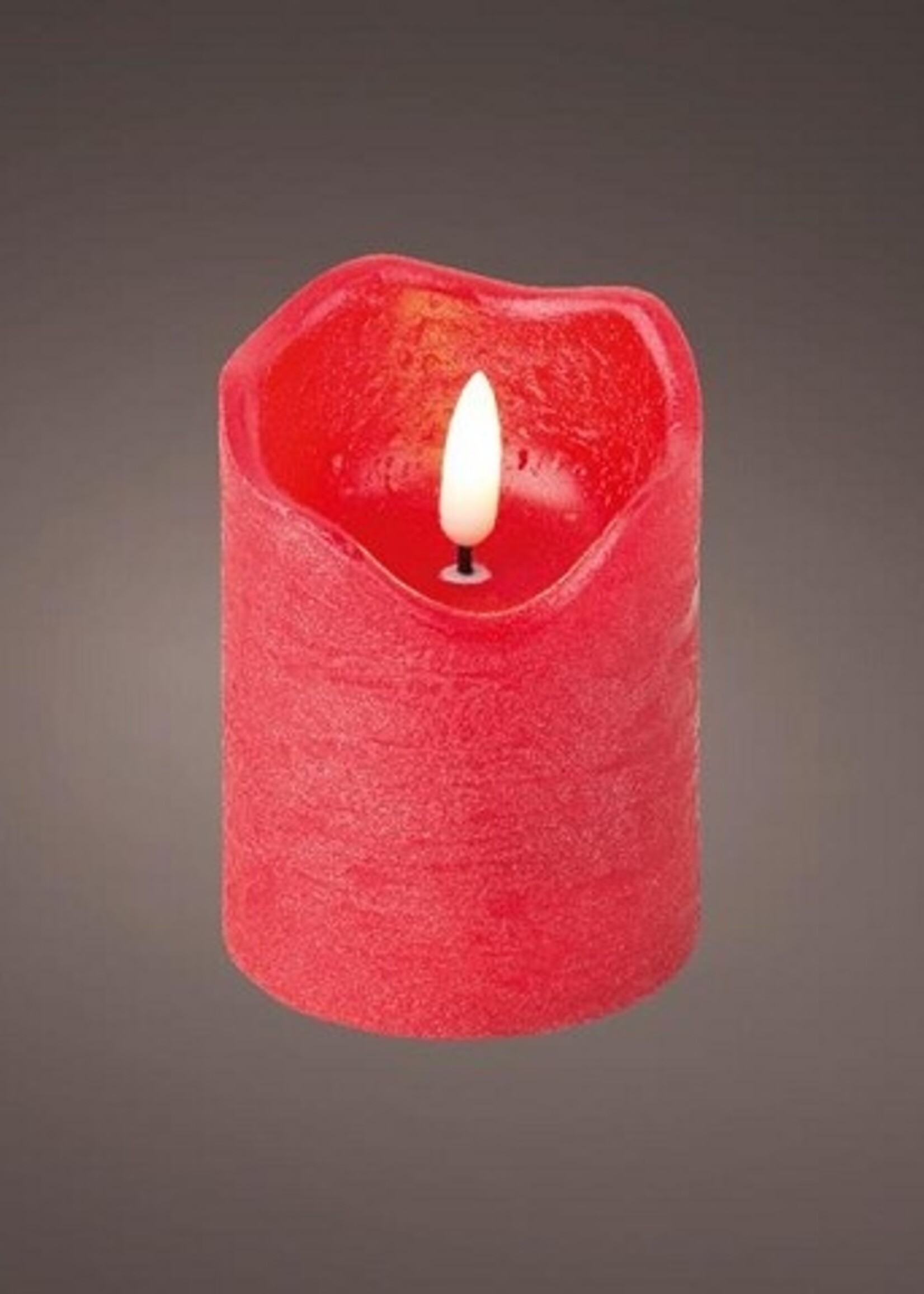 Lumineo LED kaars met vlam effect rood kleurig dia7 x 9cm wax Warm wit met timer