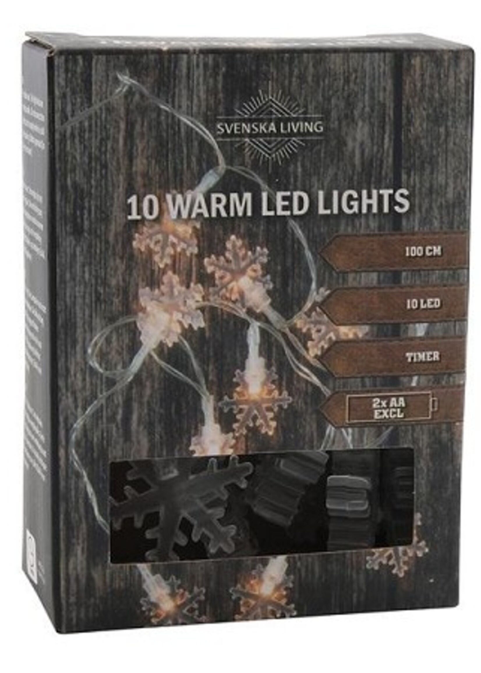 stringverlichting sneeuwvlok met 10 LED lampen warmwit en timer werkt 100cm op 2xAA(excl)