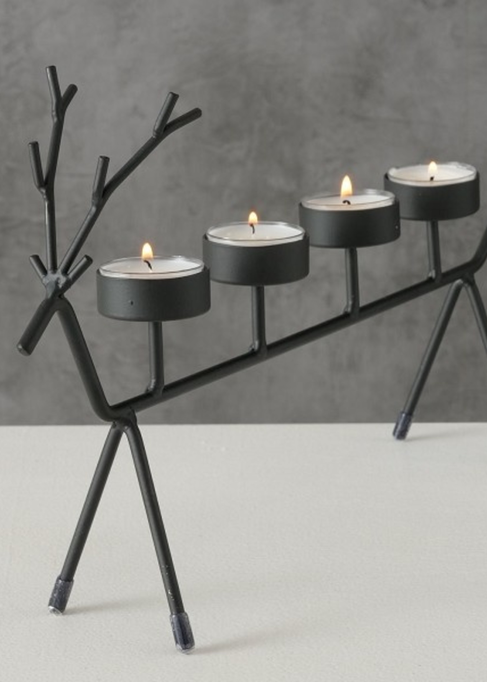 Boltze Home Theelichthouder hert zwart L35cm H21cm metaal voor 4 waxinelichtjes (exclusief theelichtjes )