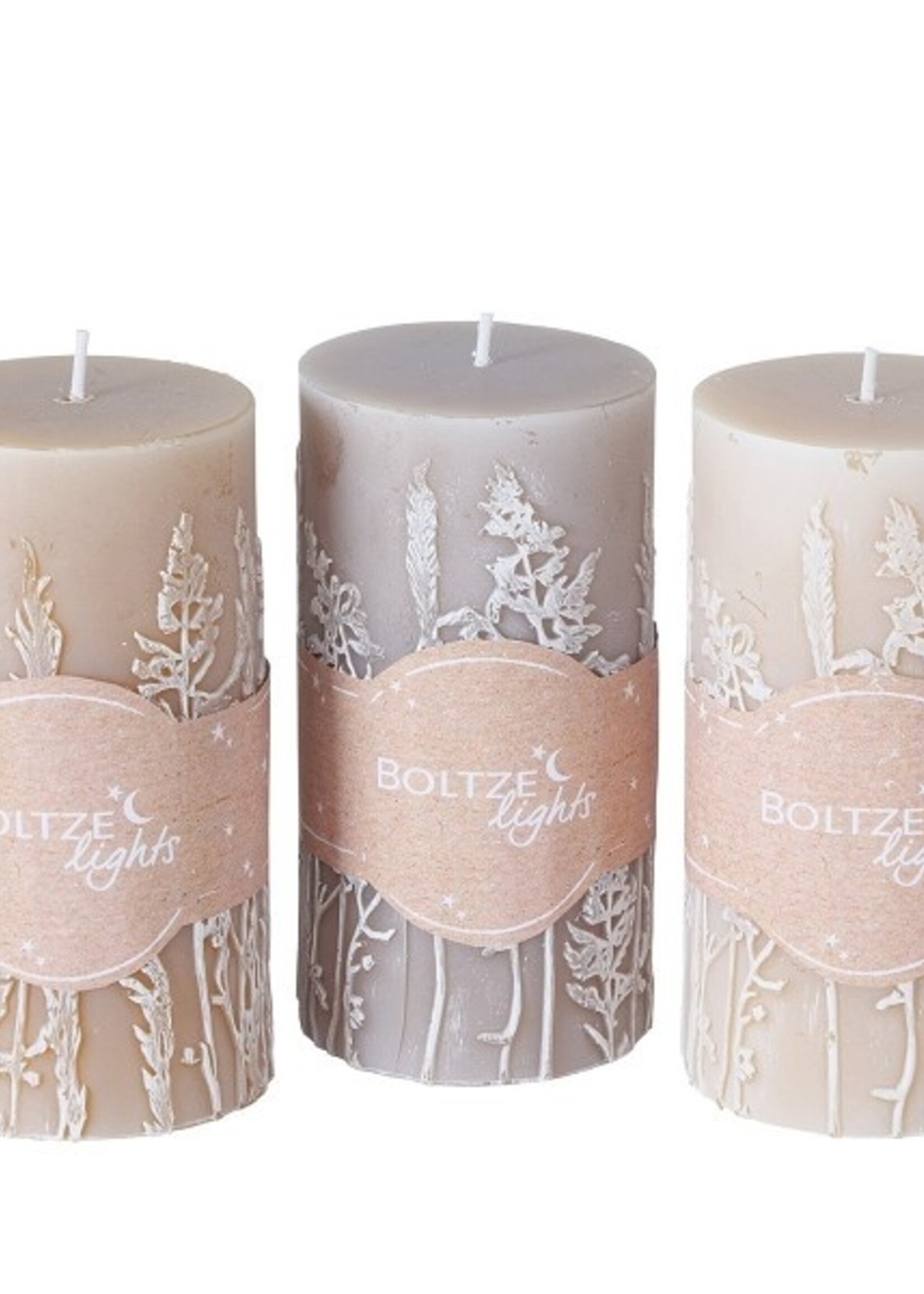 Boltze Home Stompkaars Gräser Ø7xH13cm , Beige, Light grijs, Taupe colour-mix met bloemreliëf