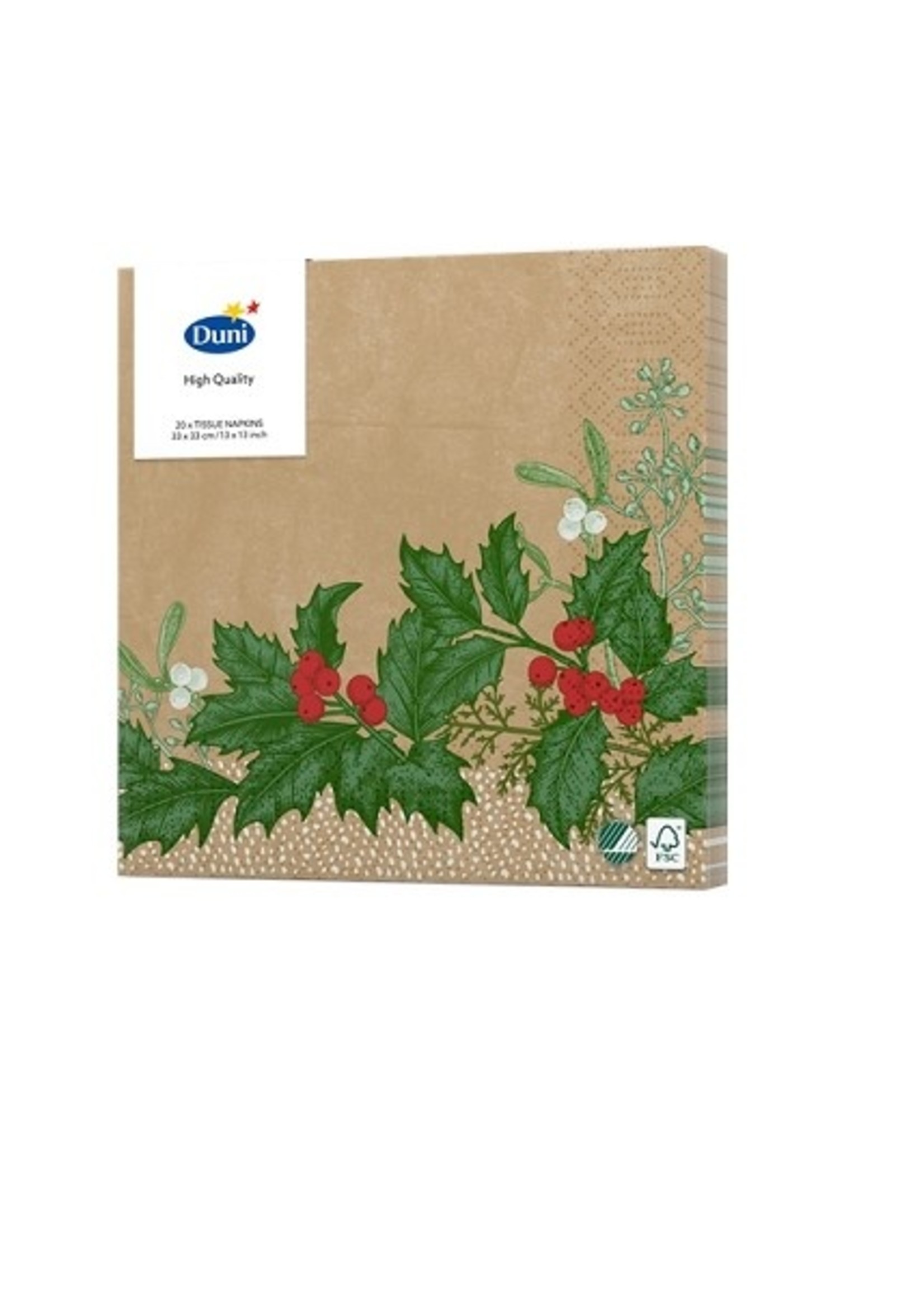 Duni Servetten Snowy Berries 24x24cm 3-laagstissue FSC pak a 20 servetten