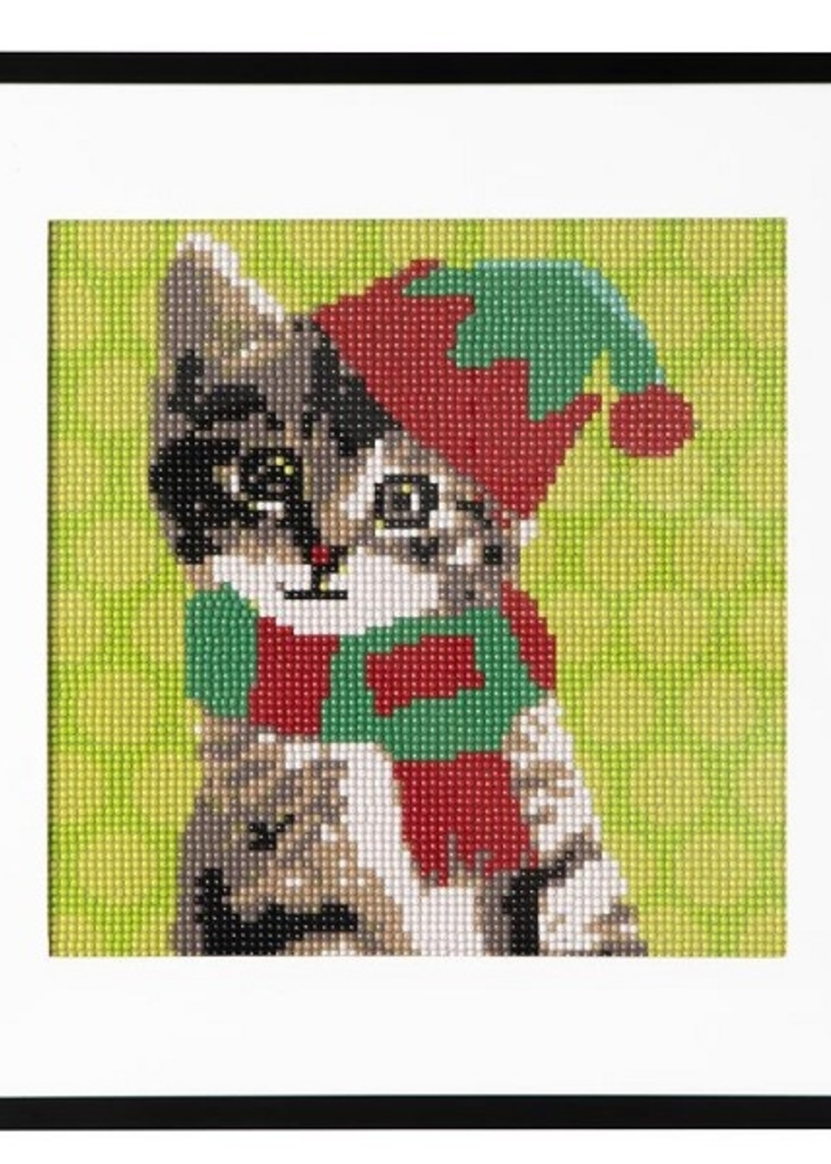 Grafix Diamond Painting kerst kat 30x30cm (eclusief lijst)