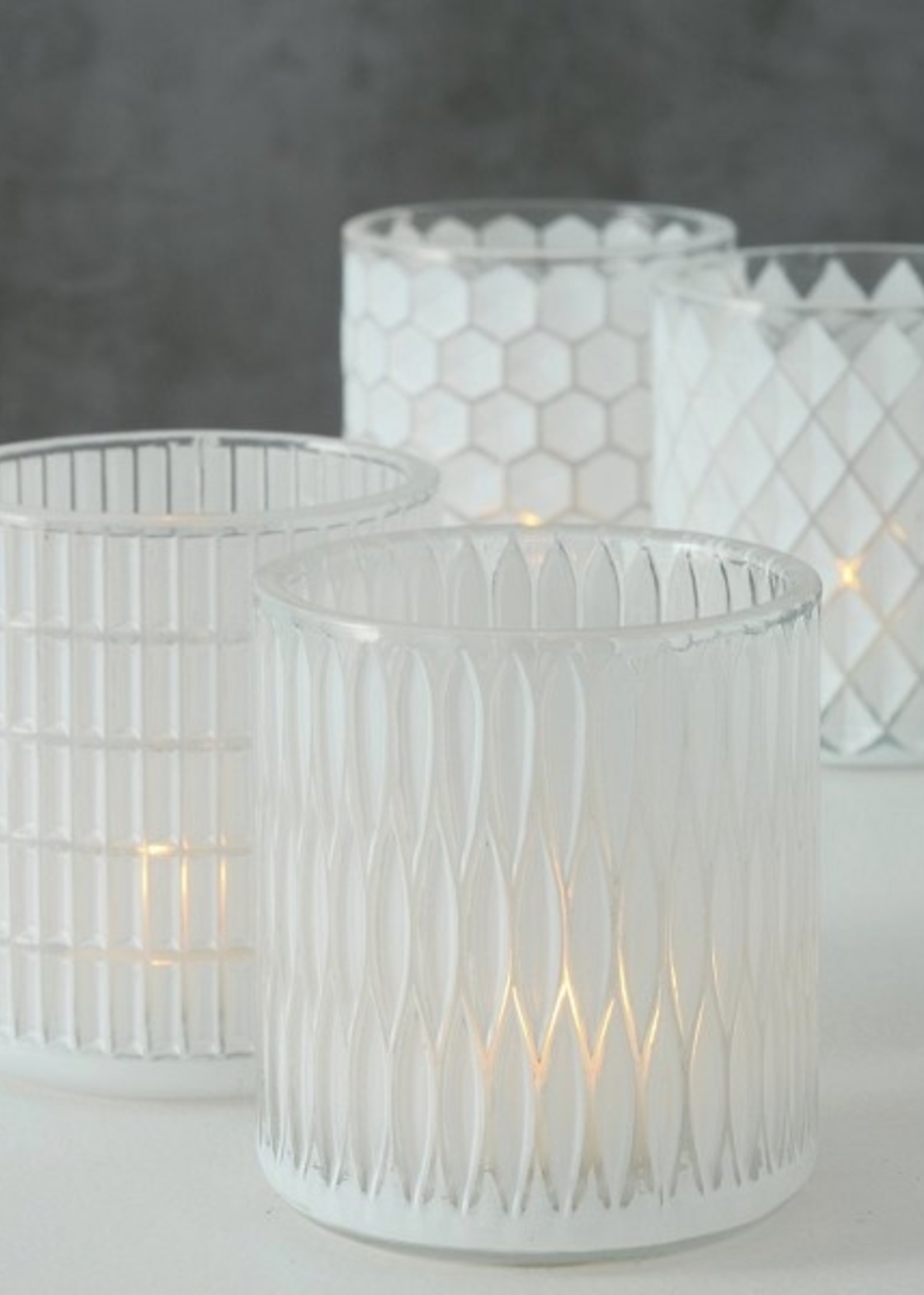 Boltze Home Theelichthouder glas H9cm dia 8cm Dustin mat wit