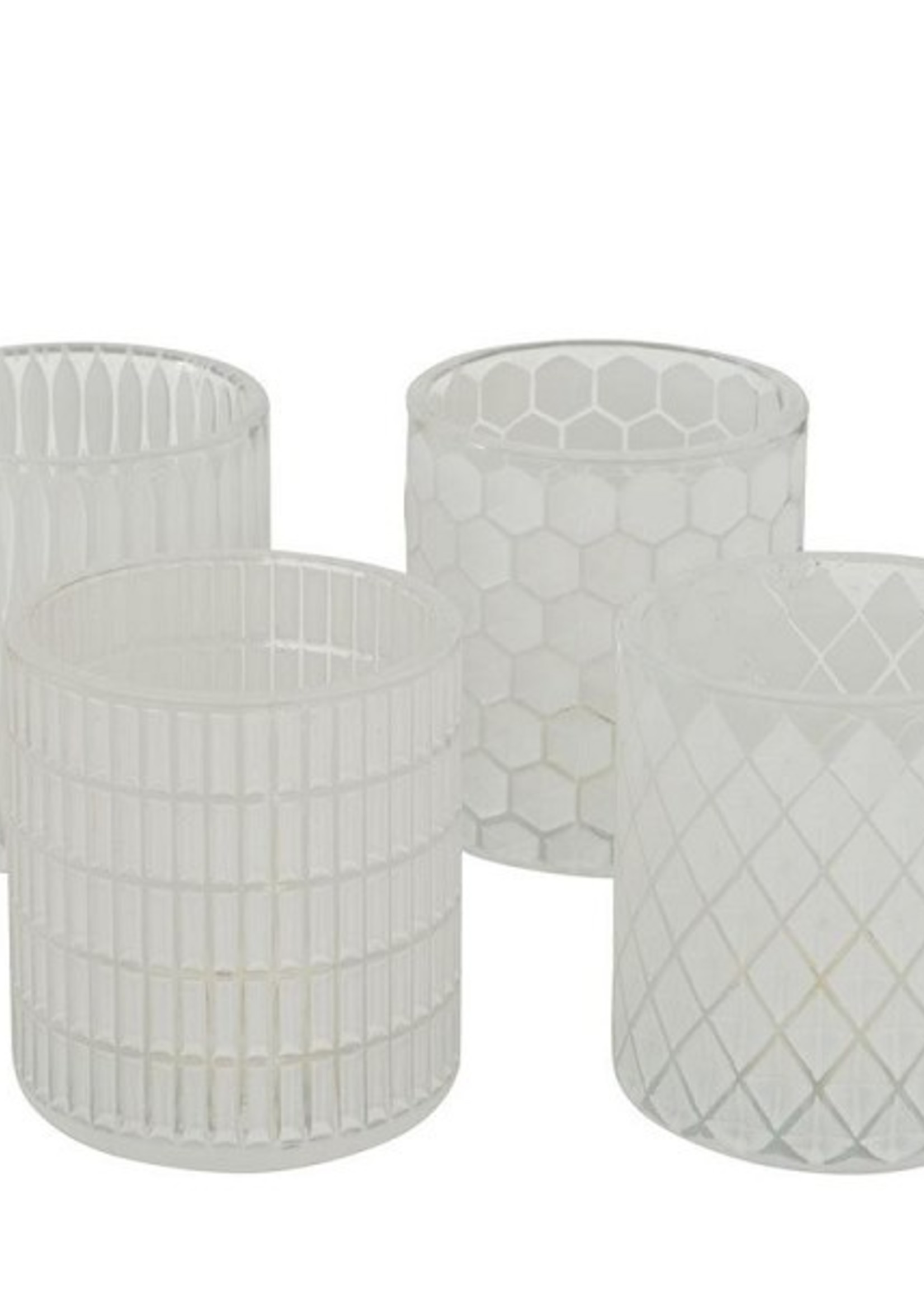 Boltze Home Theelichthouder glas H9cm dia 8cm Dustin mat wit