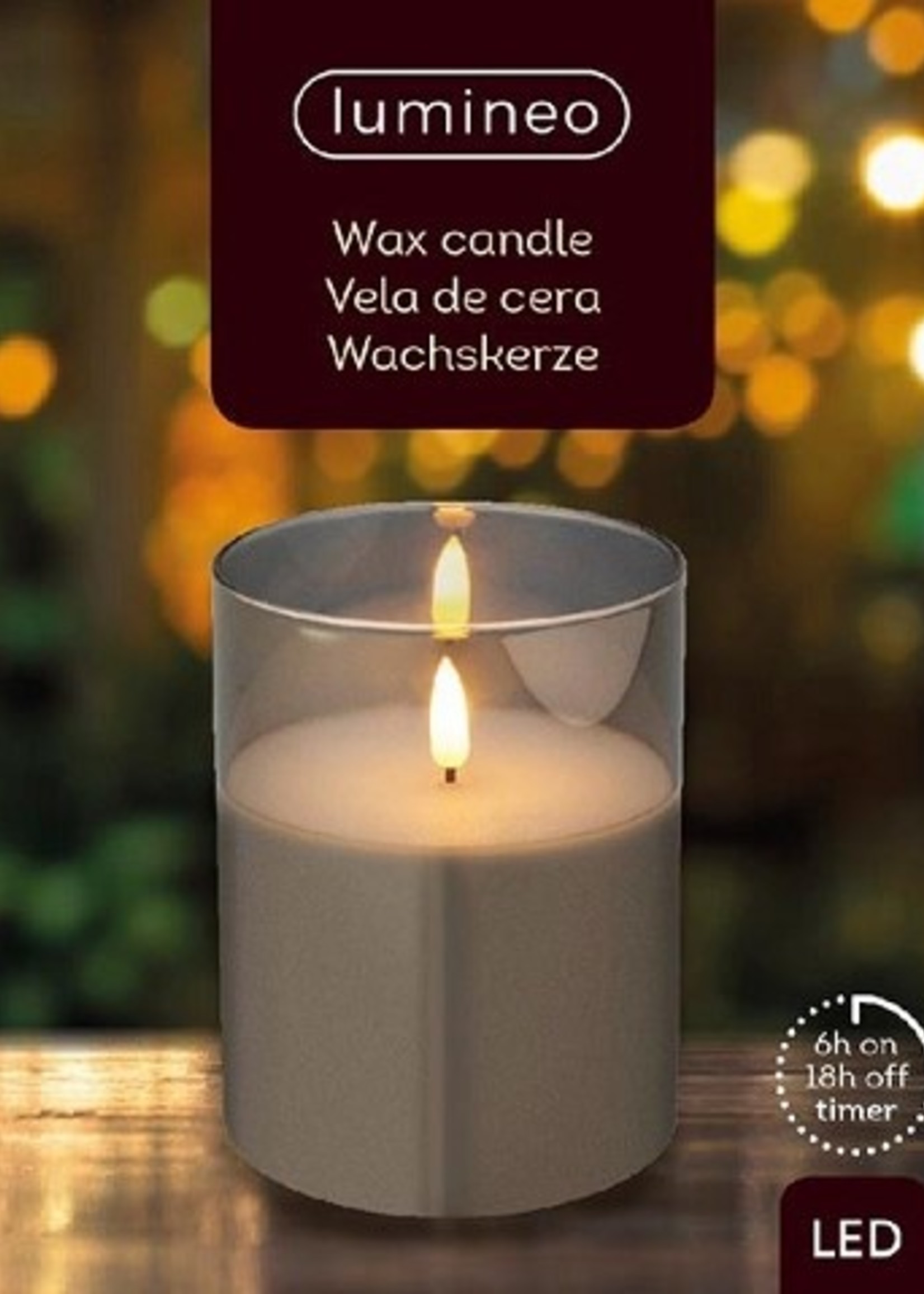 Lumineo LED kaar in glas dia10cm x 12.5cm warm wit met timer