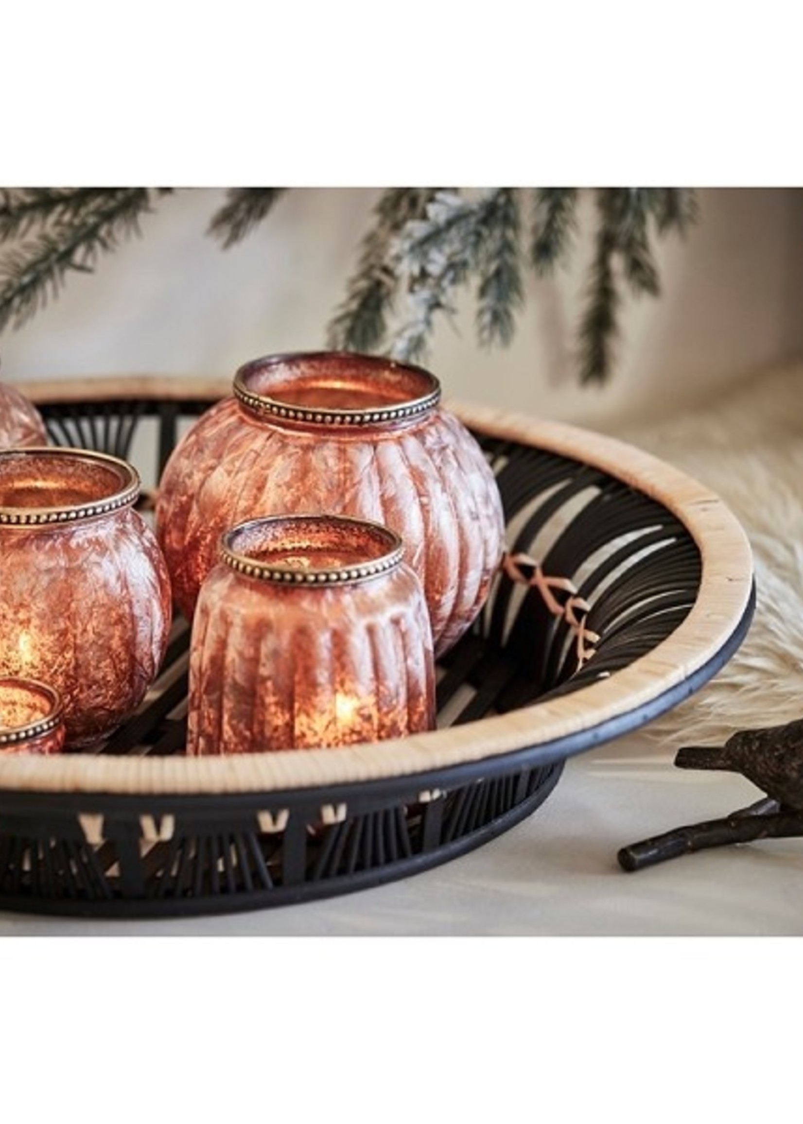 Theelichthouder glas Karatal 14cm rose goud