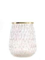 Vaas van glas wit Ø12x15cm transparant met metalen schikdeksel