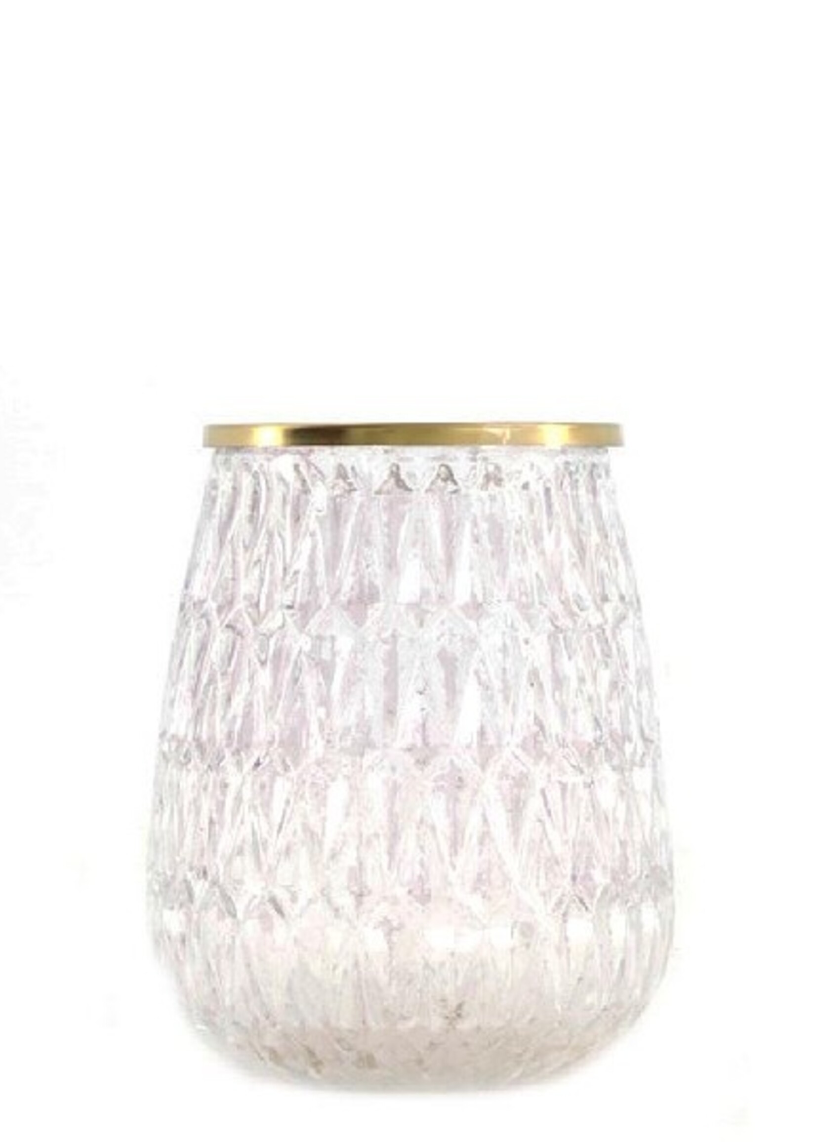 Vaas van glas wit Ø12x15cm transparant met metalen schikdeksel
