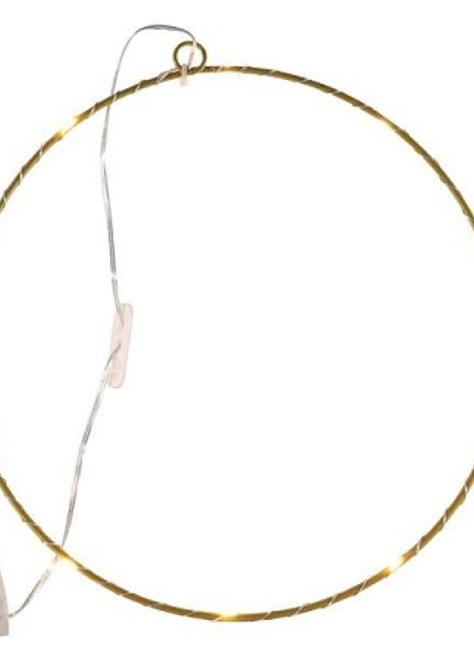 Decokrans 25cm van metaal goudkleurig met 10 led lampen werkt op 3xAA(excl)