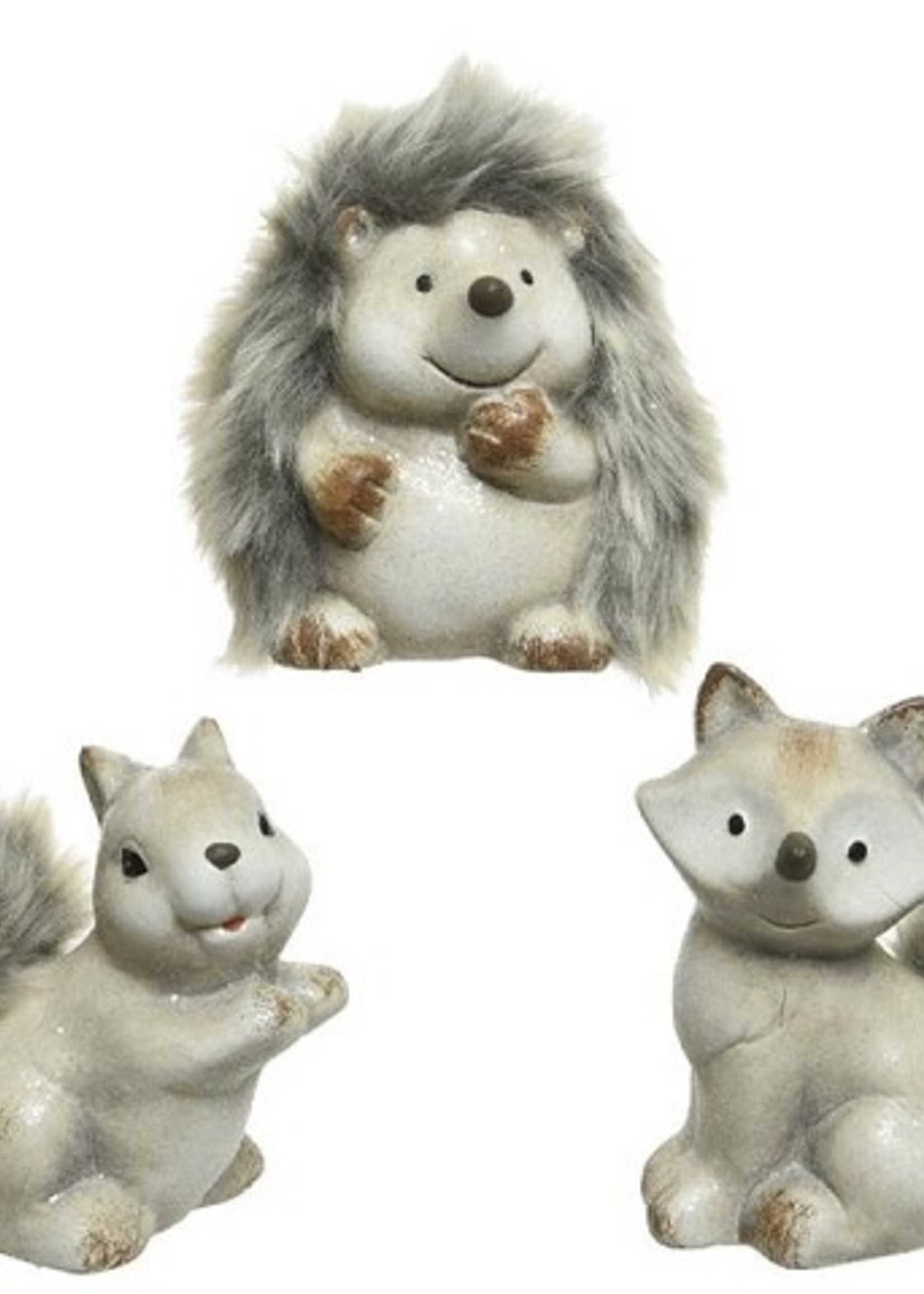 Decoris beeld Dier met bont terracotta 3ass grijs 10,5x6,5x11,5cm