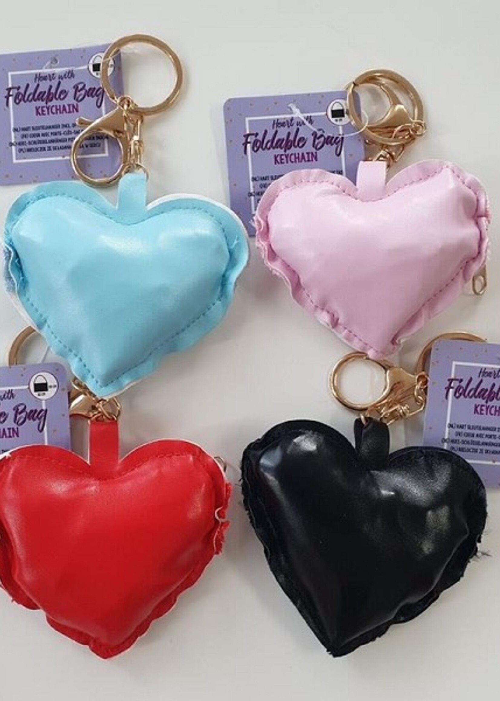Sleutelhanger hart 8x7cm met opvouwbare tas 32x20cm