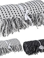 Plaid 130x170cm zwart/wit met franjes