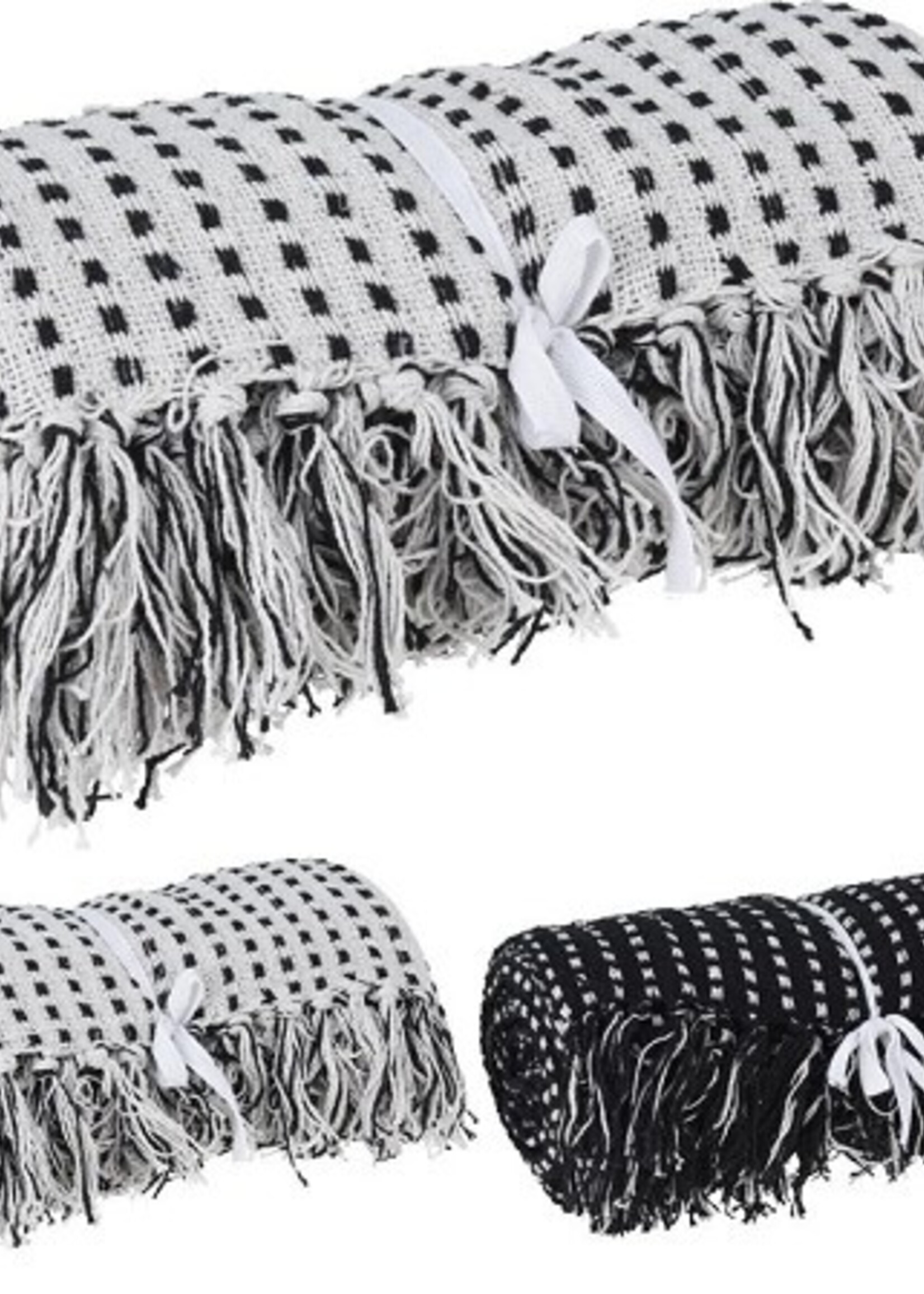 Plaid 130x170cm zwart/wit met franjes