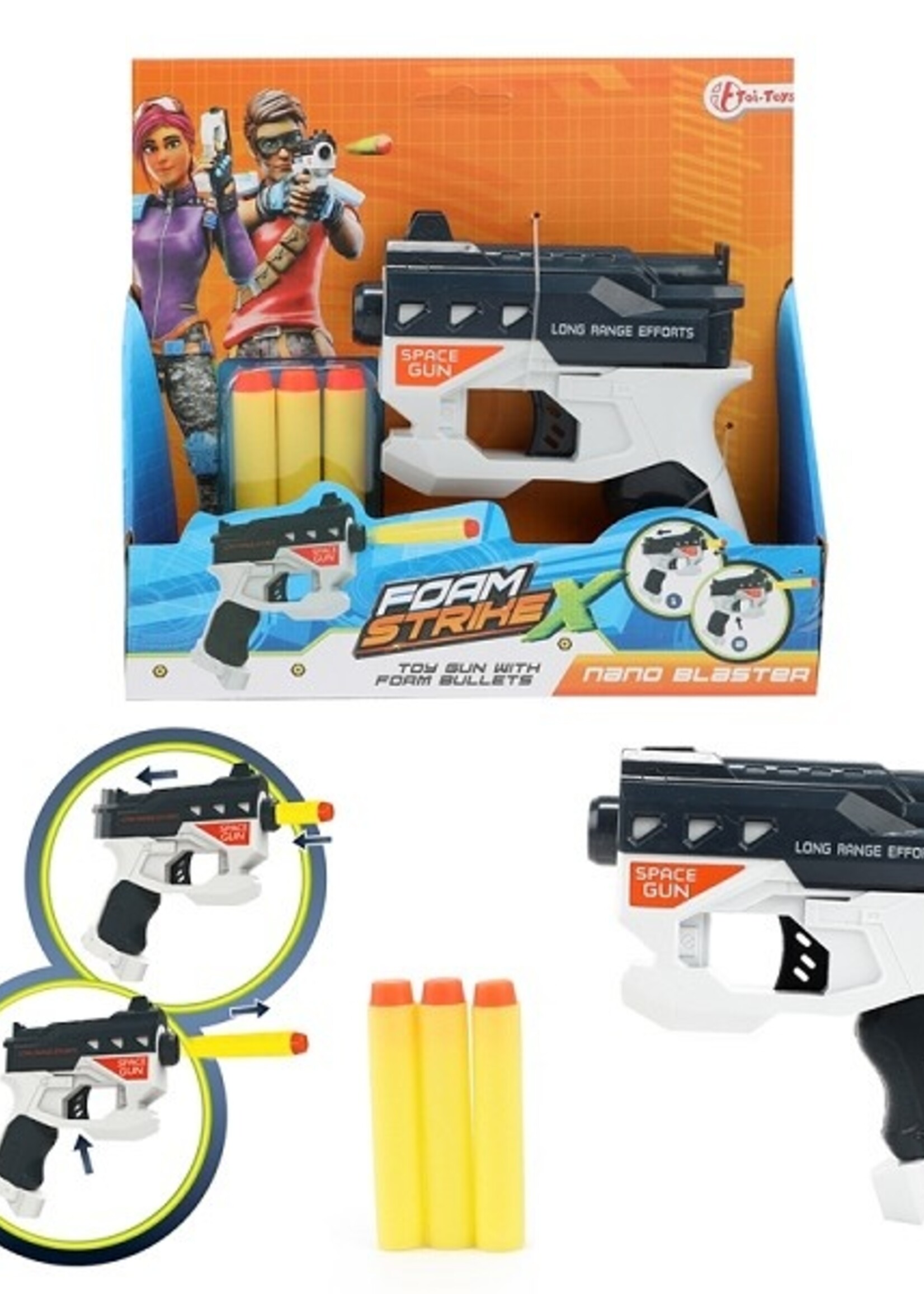 Toi Toys FOAM STRIKEX Pistool 'White S' met 3 foampijlen