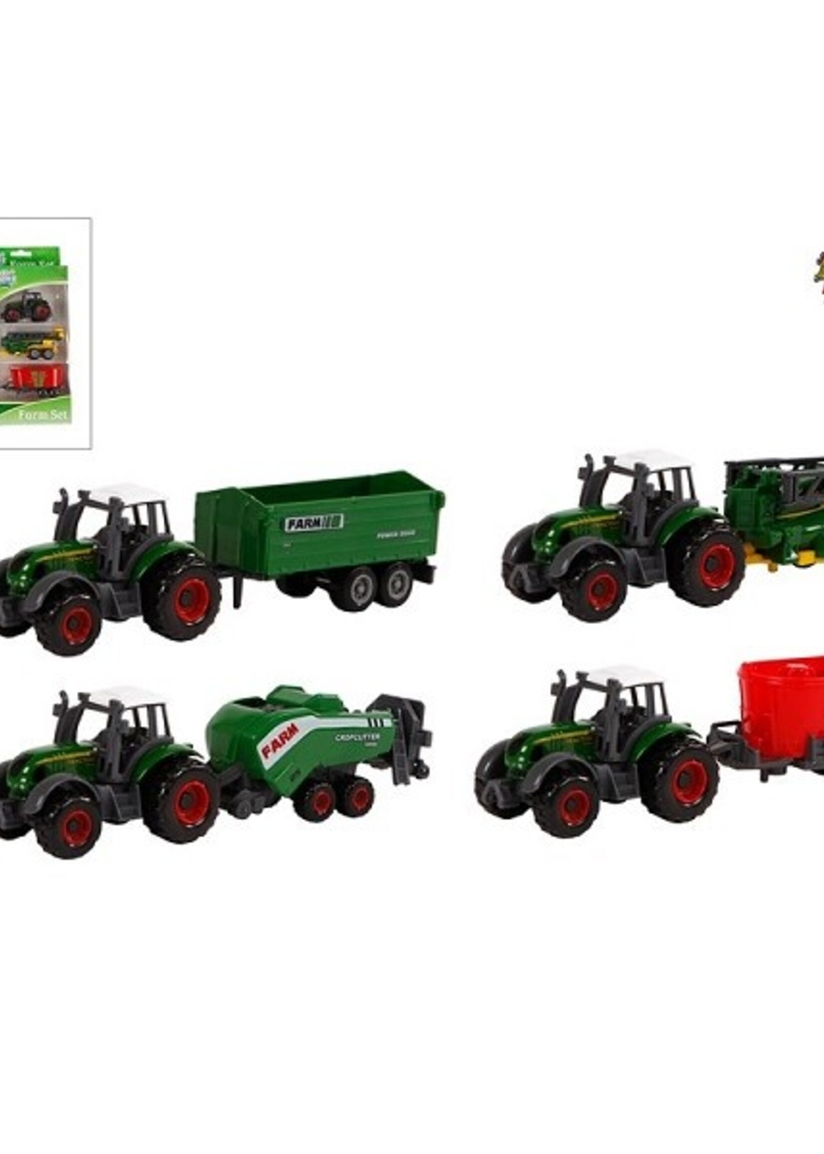 Kids Globe tractorset 3-delig die-cast freewheel 8cm