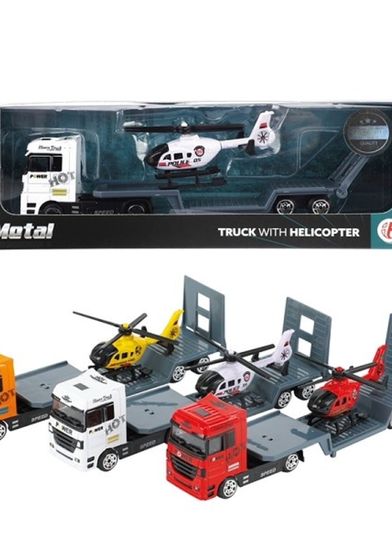 Toi Toys Vrachtwagen met oplegger en helikopter