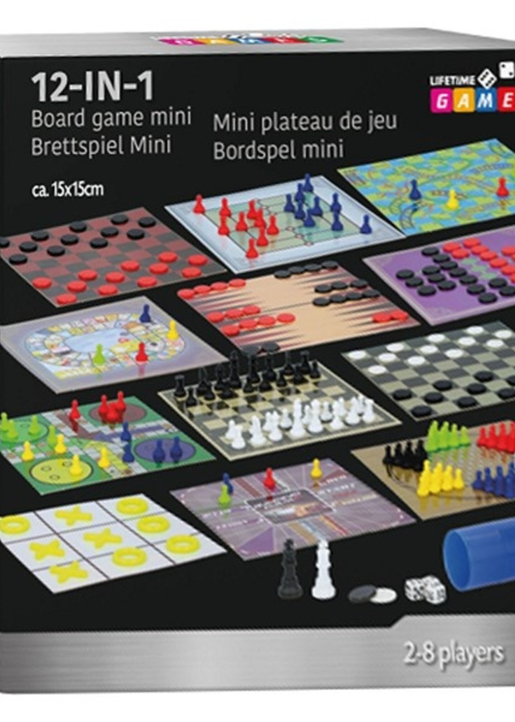 Mini bordspel 12-in-1 15x15cm 2-8 spelers