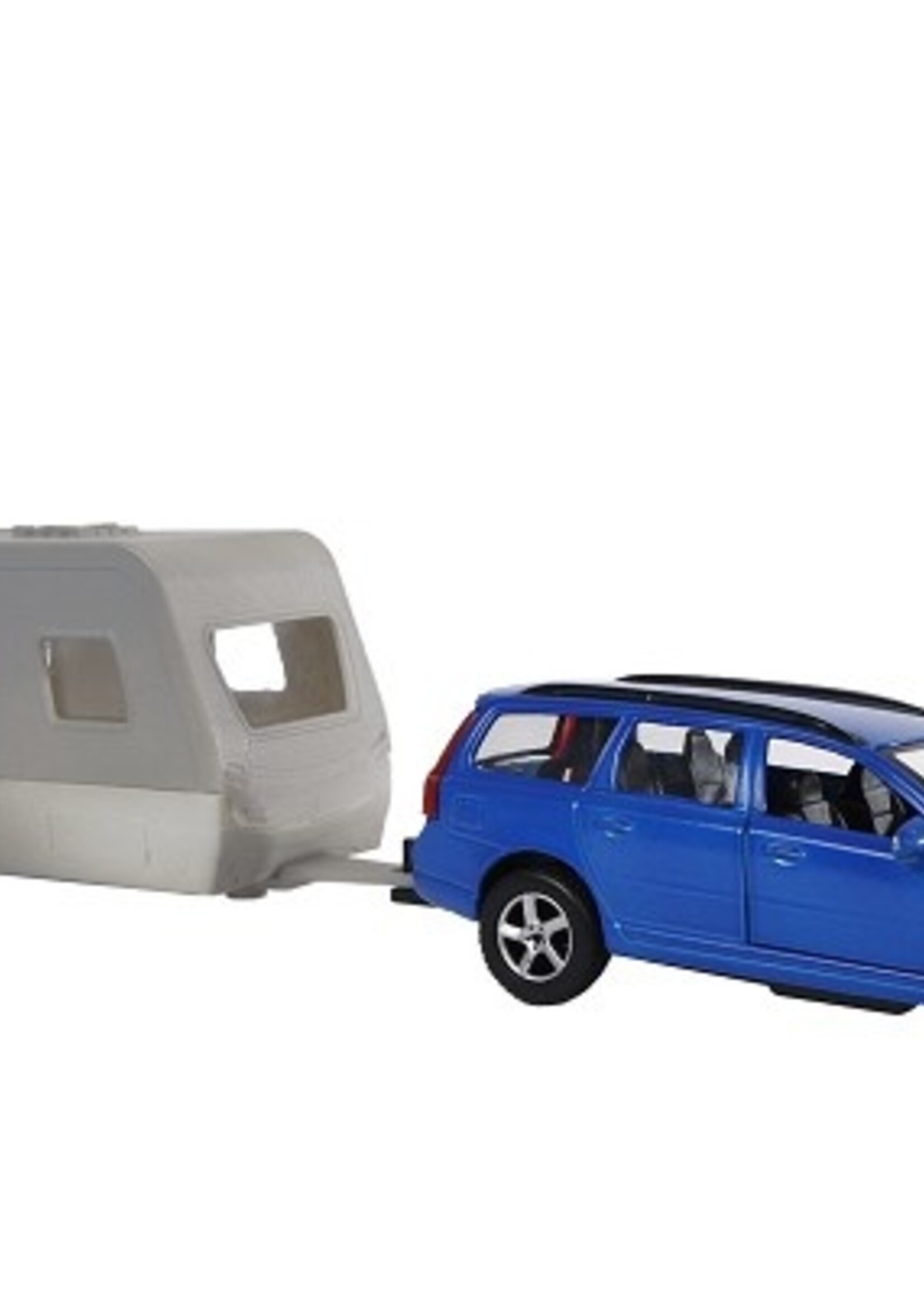 Kids Globe Volvo V70 met Dethleffs caravan die cast pull back 30cm