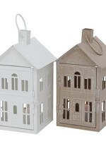 Boltze Home Lantaarn huismodel H28cm B13cm metaal Devon verkrijgbaar in beige of wit
