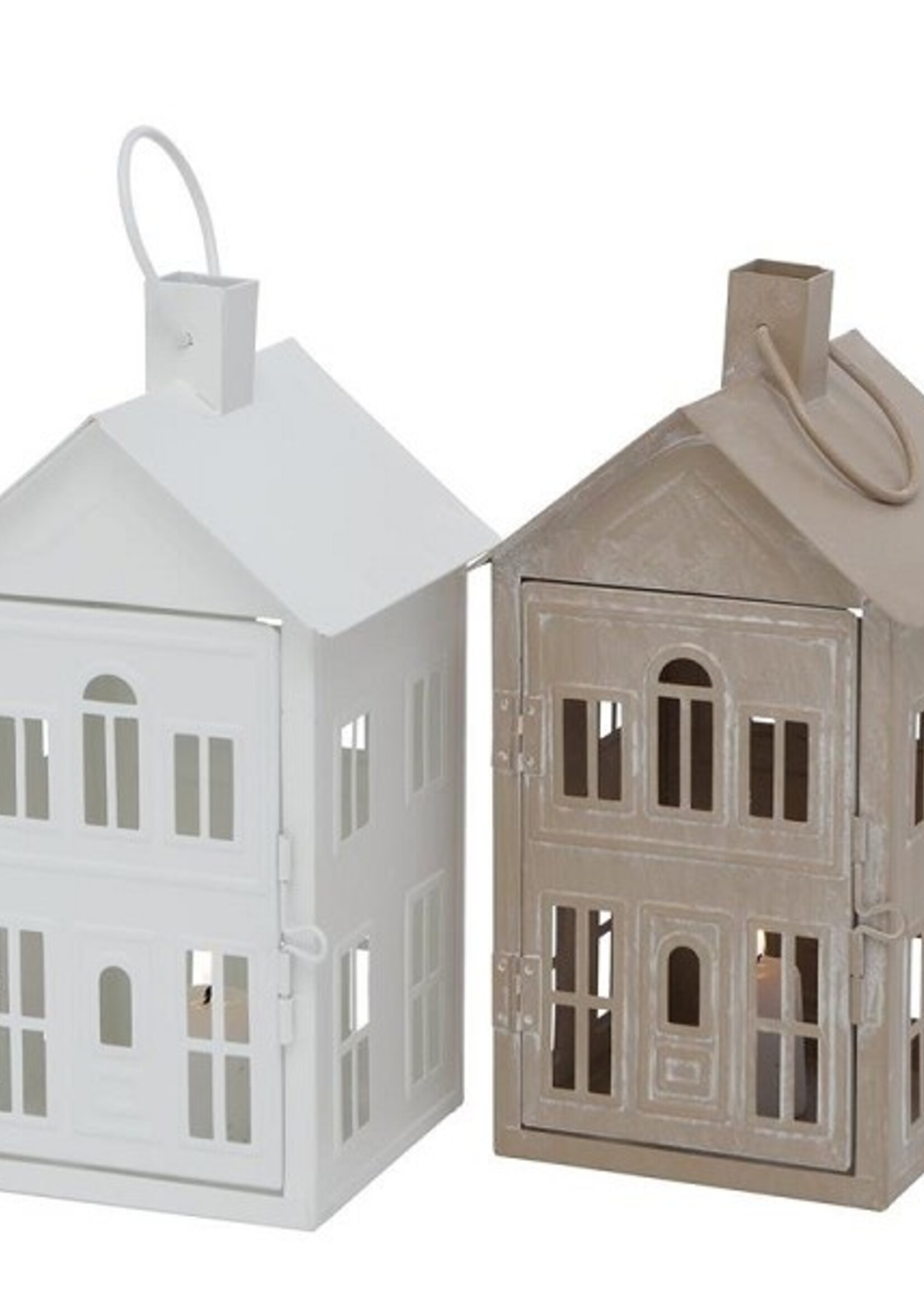 Boltze Home Lantaarn huismodel H28cm B13cm metaal Devon verkrijgbaar in beige of wit
