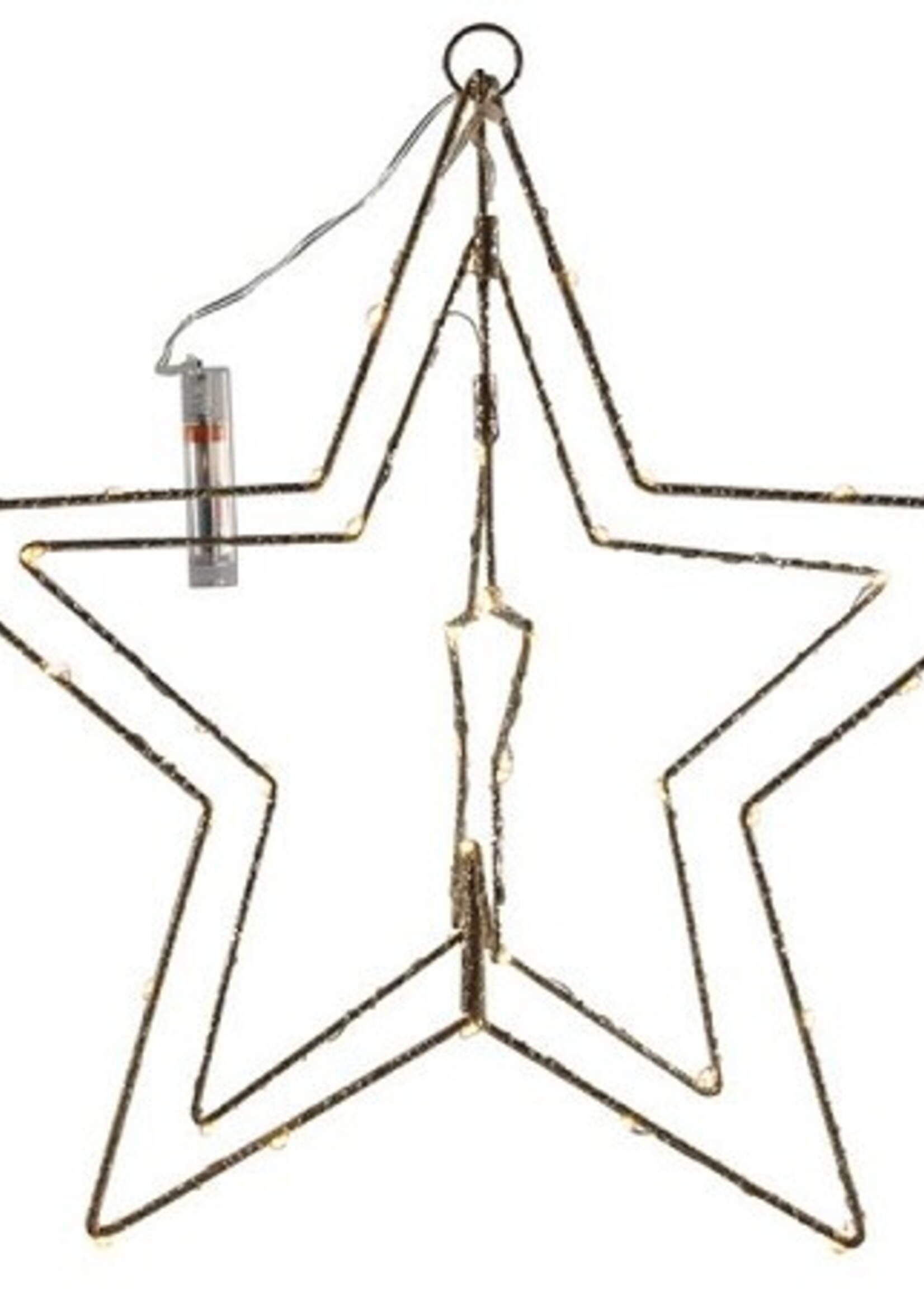 Kerstster 3D 40cm metaal goudkleurig met 50 LED lampen en timer werkt op 2xAA(excl)