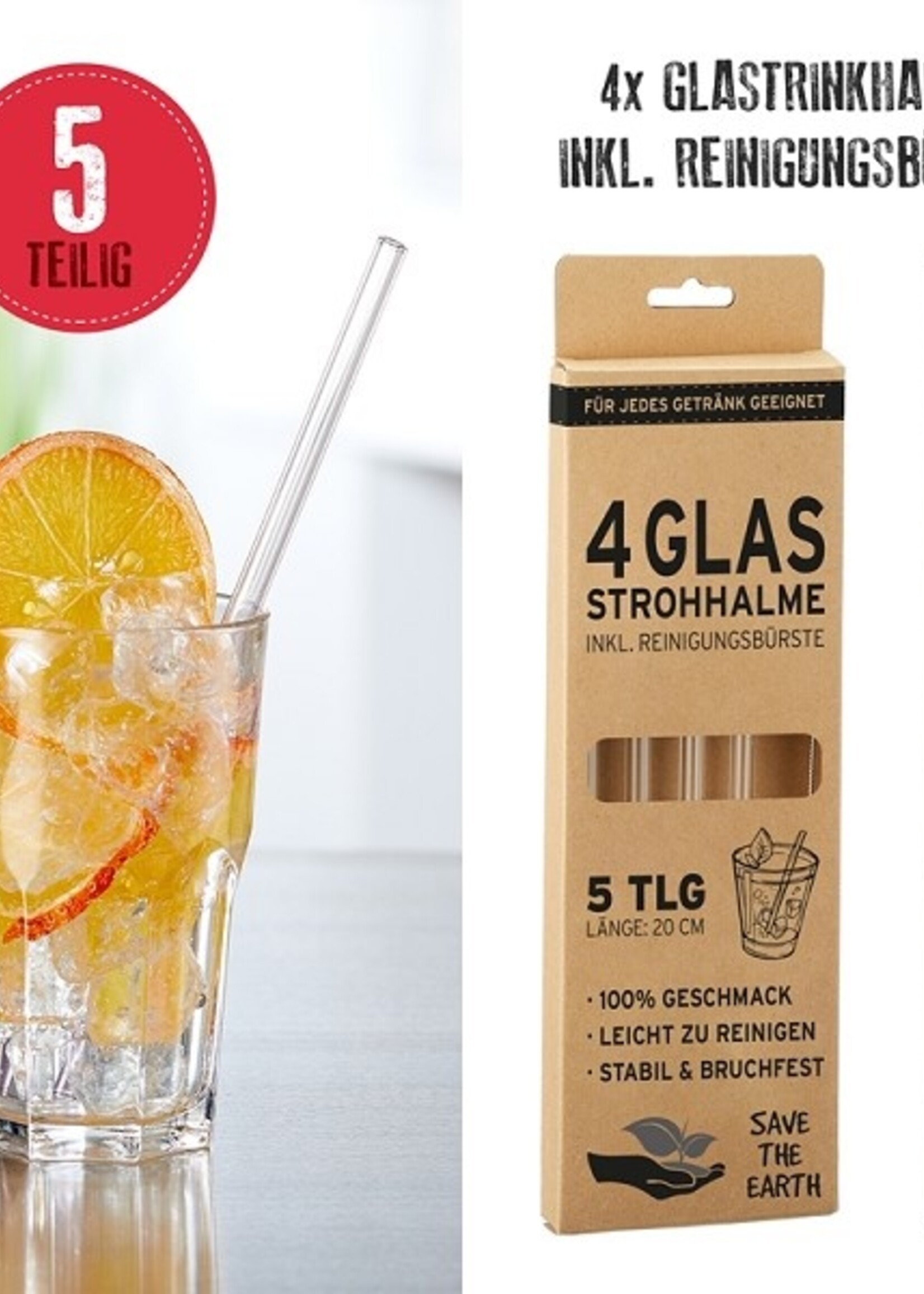 Glazen rietjes 4 stuks 20cmx8mm met borstel