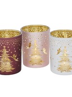 Boltze Home Theelichthouder glas met kerstboom H13cm Elinor