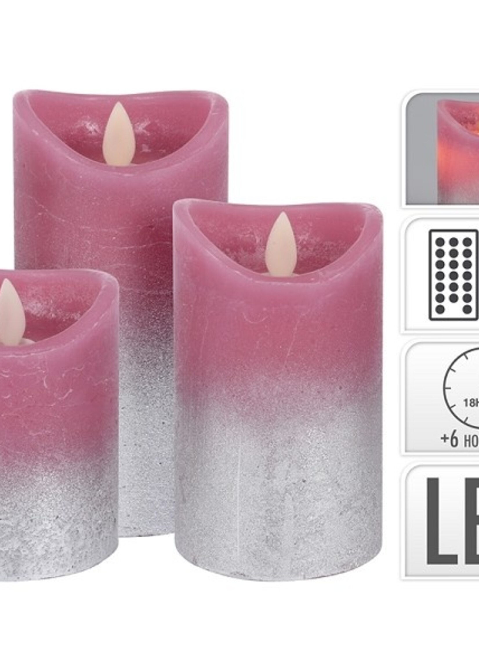 Ledkaars dansvlam wax set a 3 stuks roze
