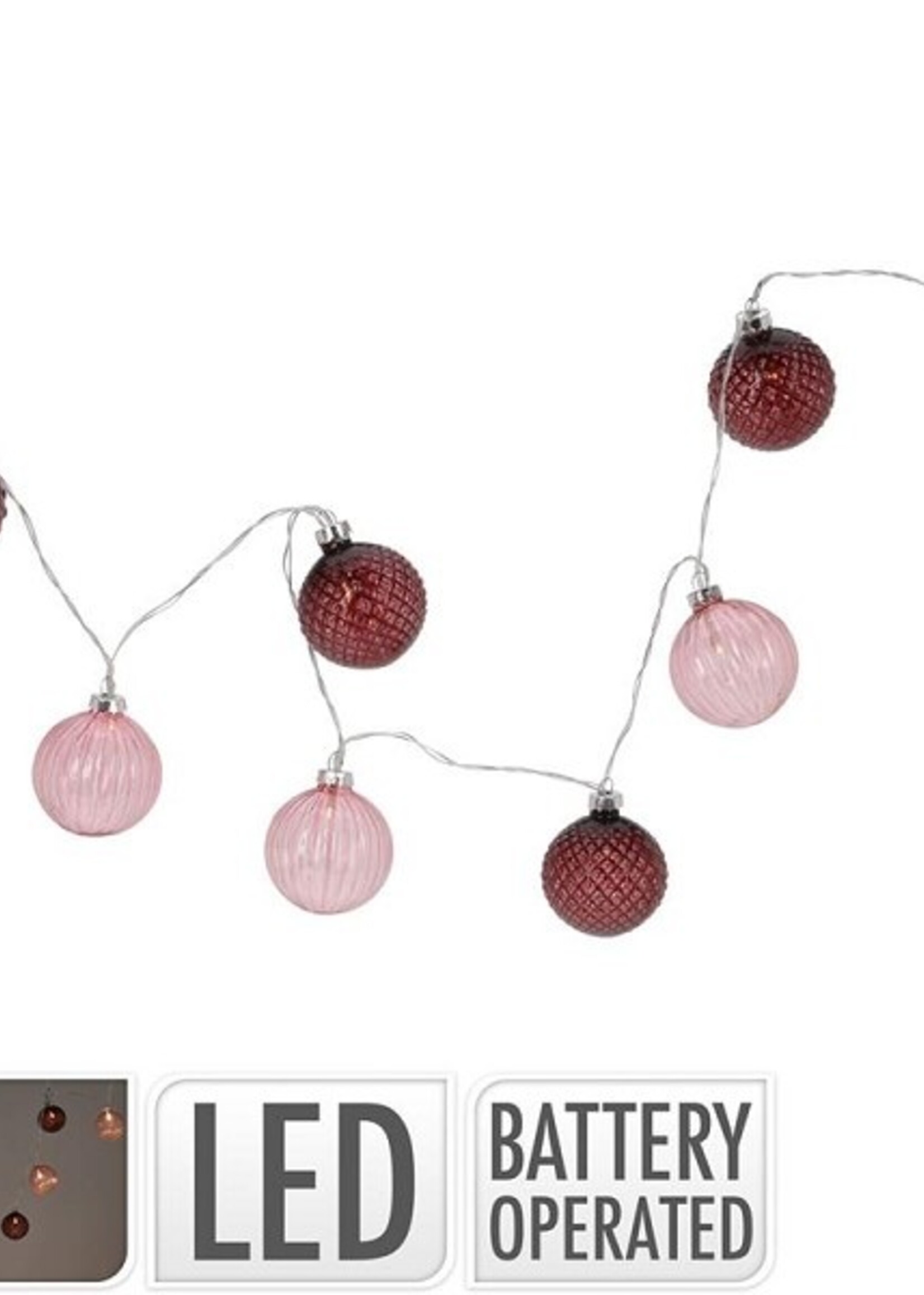 LED stringverlichting met 10 glazen ballen 6cm werkt op batterijen