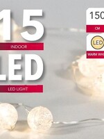 Draadverlichting bol wit 15xwarmled timer exclusief 3xAA