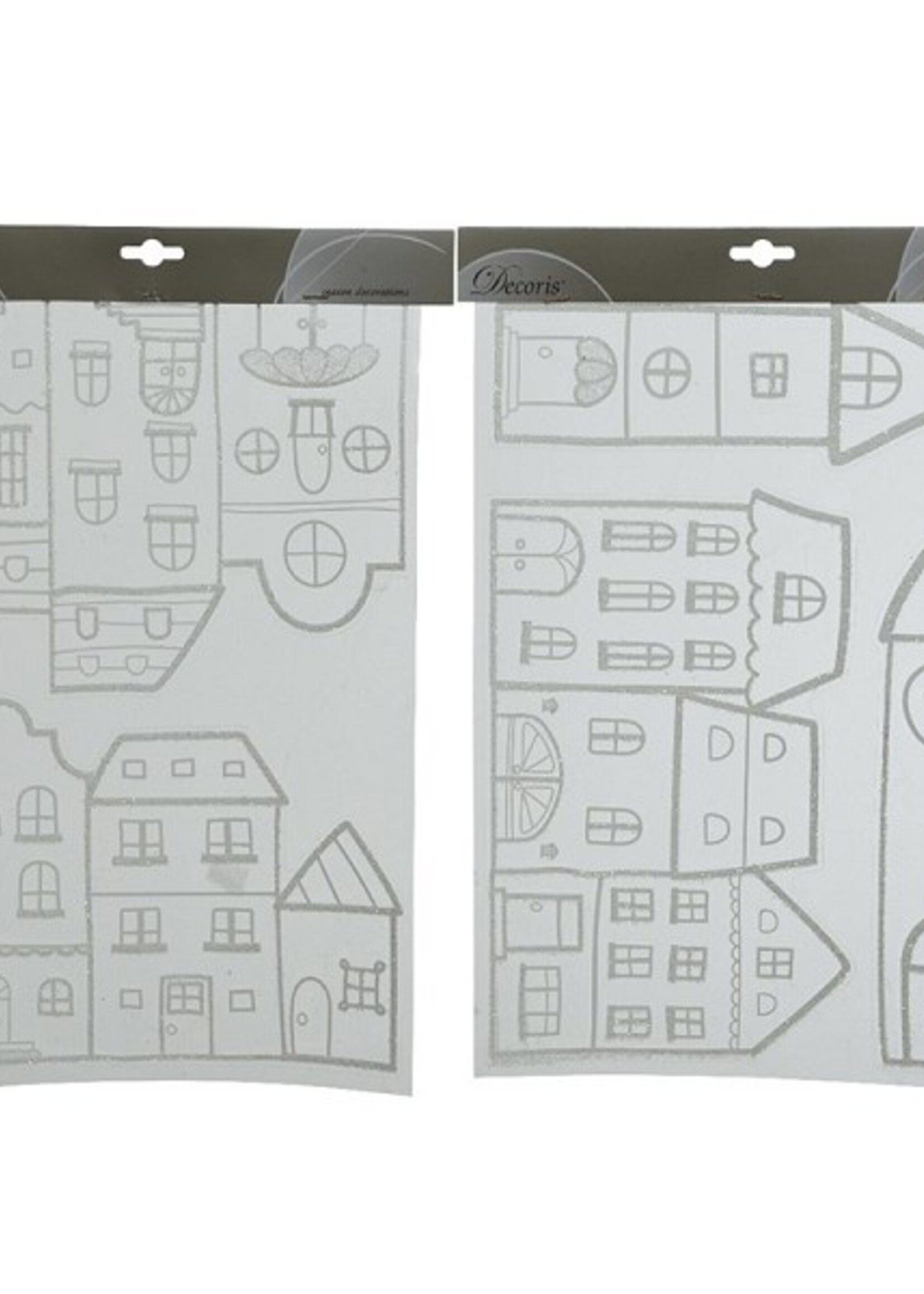 Raamversiering huizen wit 40x28.5cm